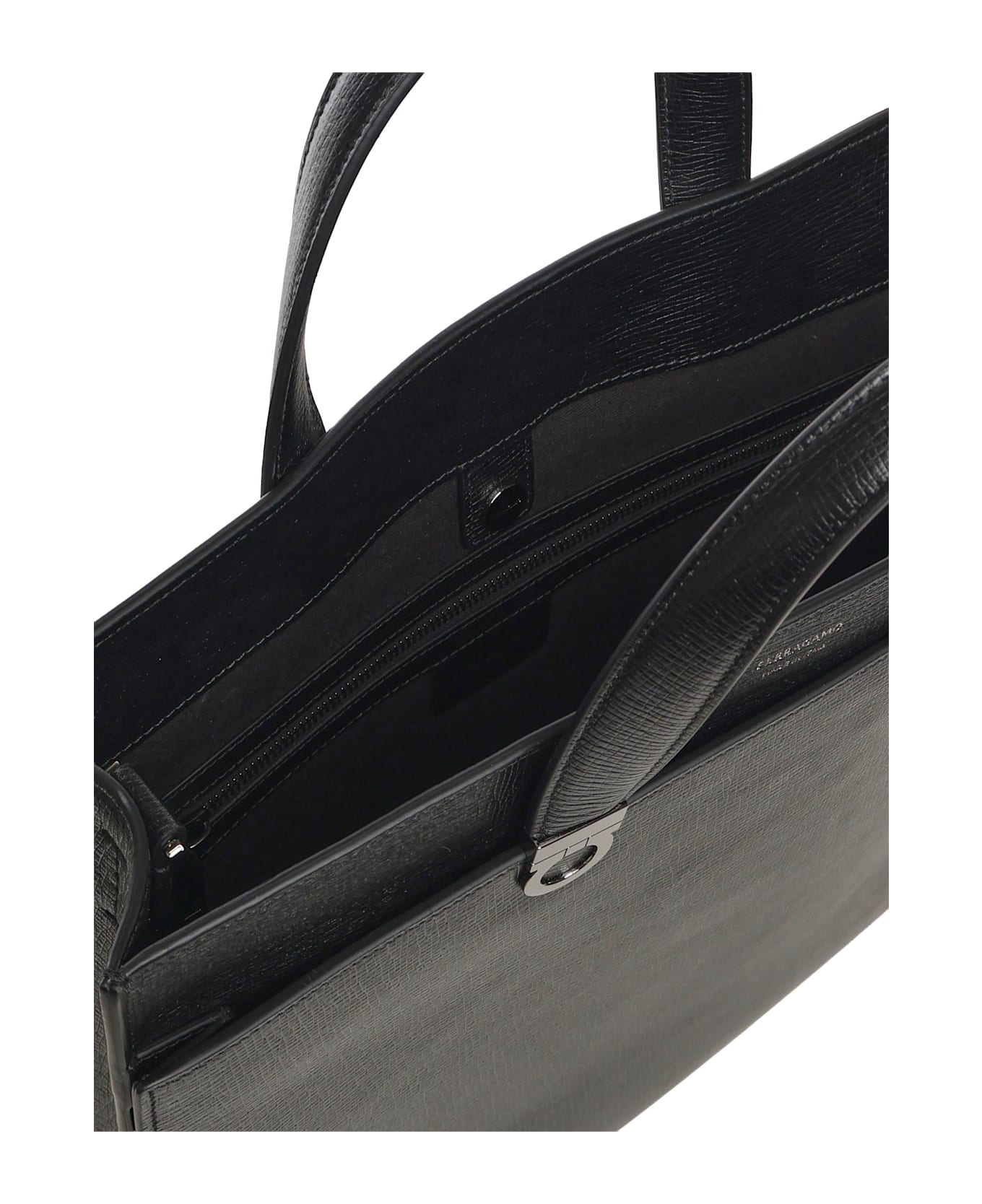 Ferragamo Leather Work Bag With Double Handle - Black