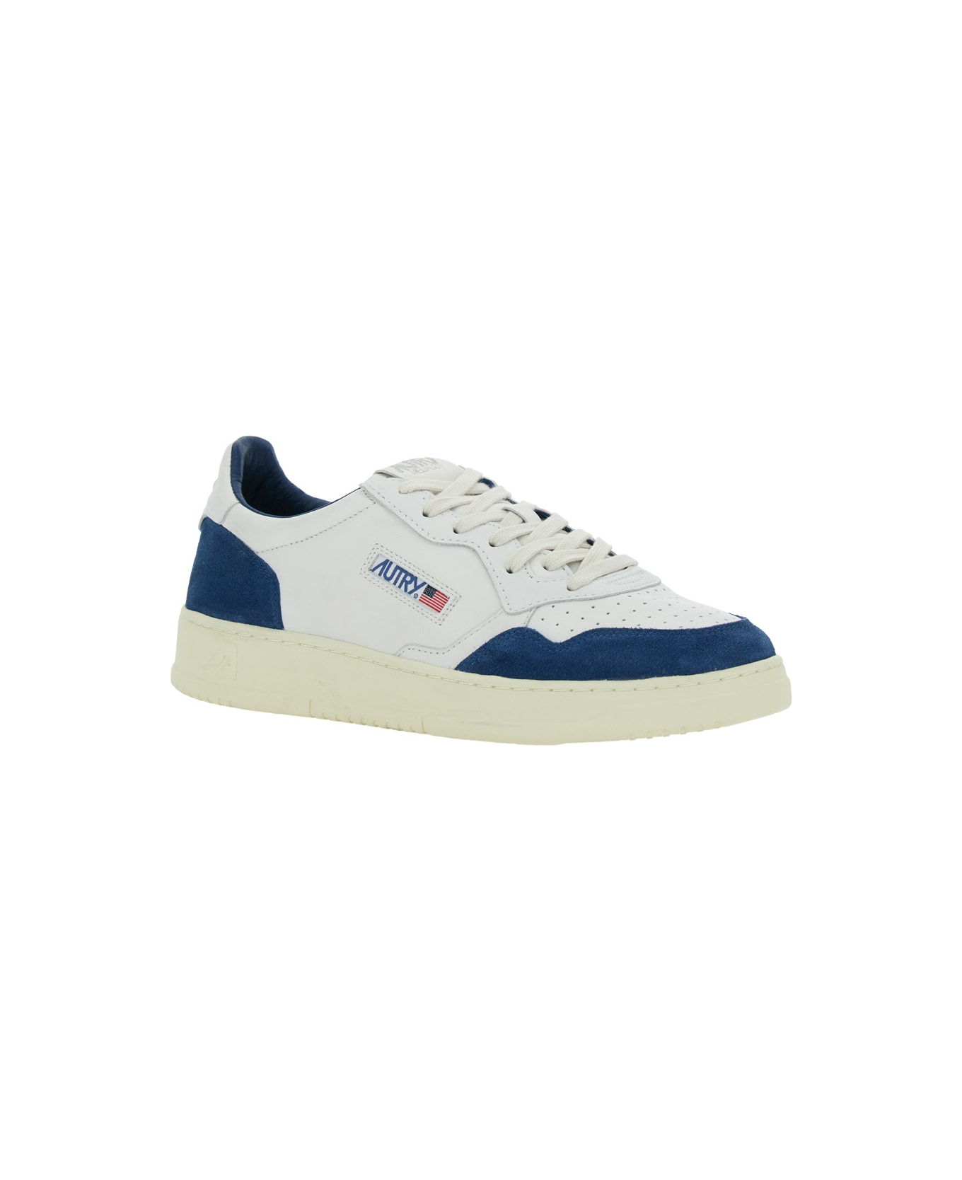 Autry 'medalist Low' White Low Top Sneakers With Side Logo Detail In Leather And Suede Man - White