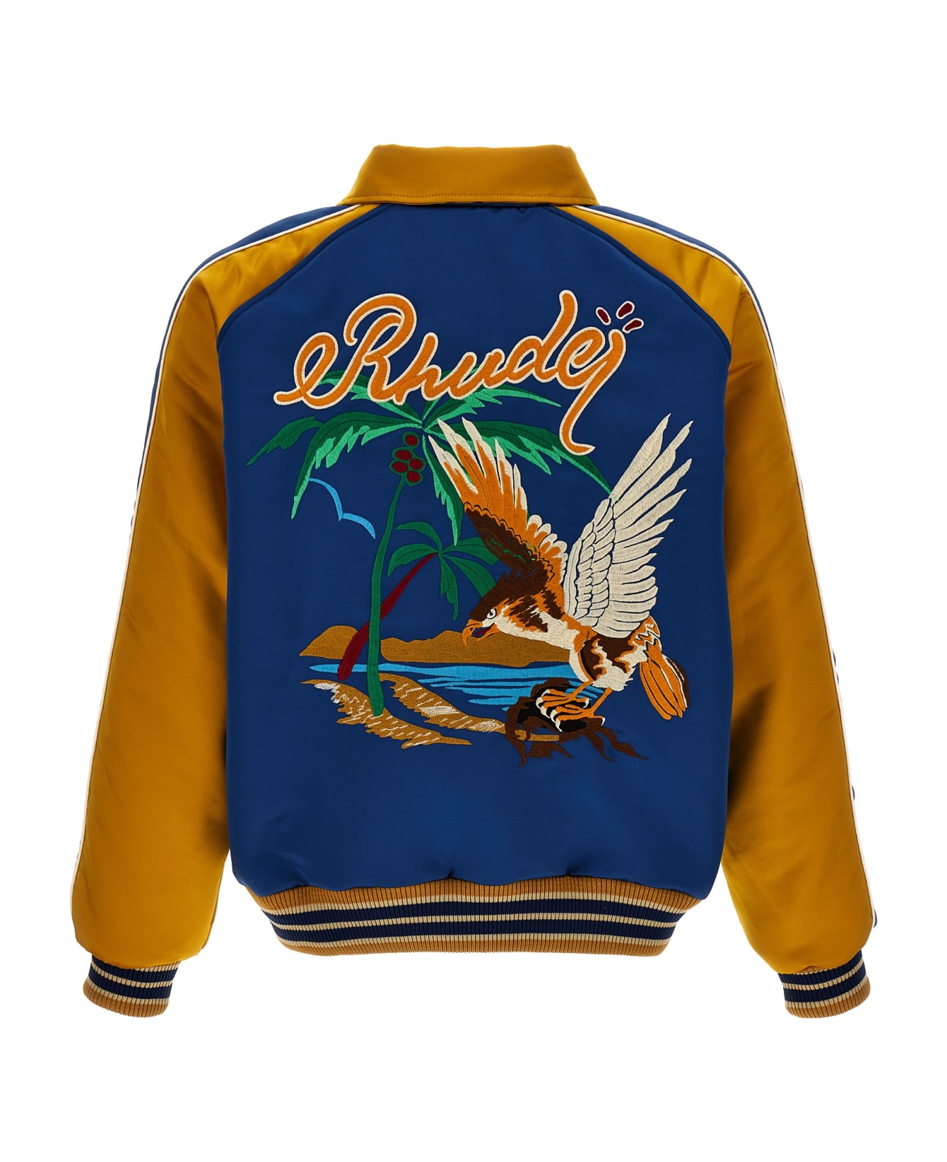 Rhude 'palm Eagles Souvenir' Bomber Jacket - BLUE/YELLOW