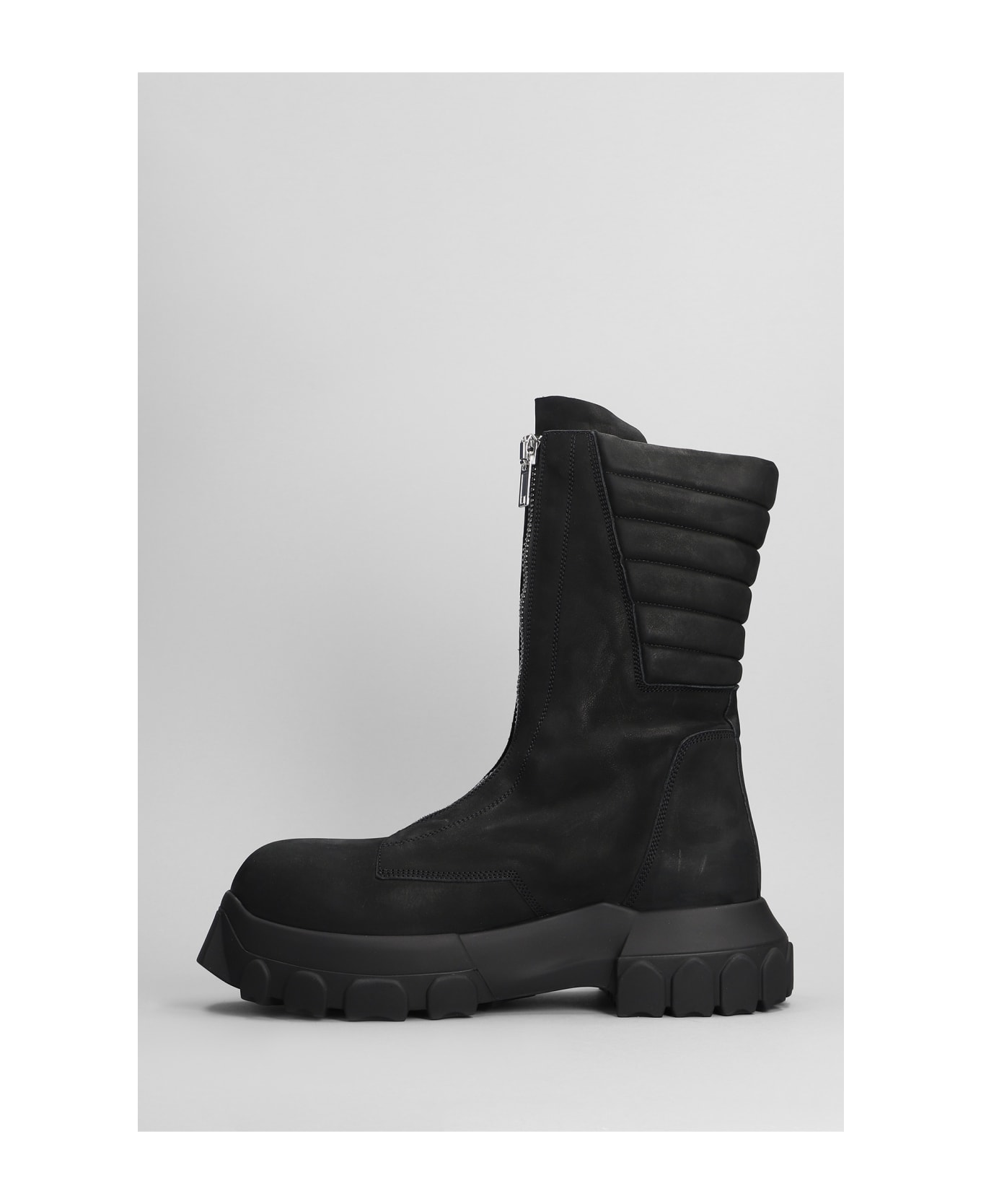 Rick Owens Moto Turbo Tractor Combat Boots In Black Leather - black ブーツ