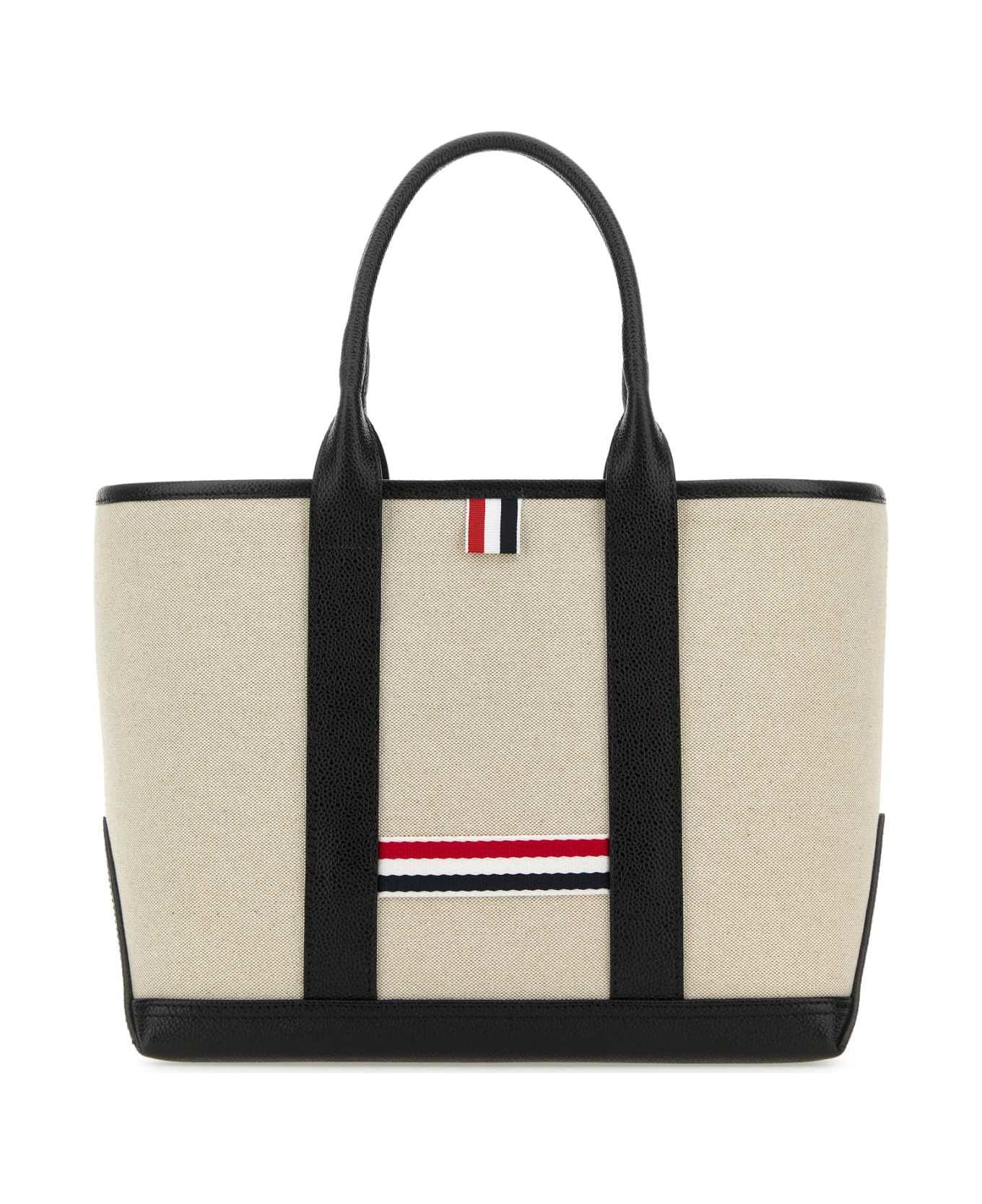 Thom Browne Sand Canvas Rwb-stripe Shopping Bag - Black