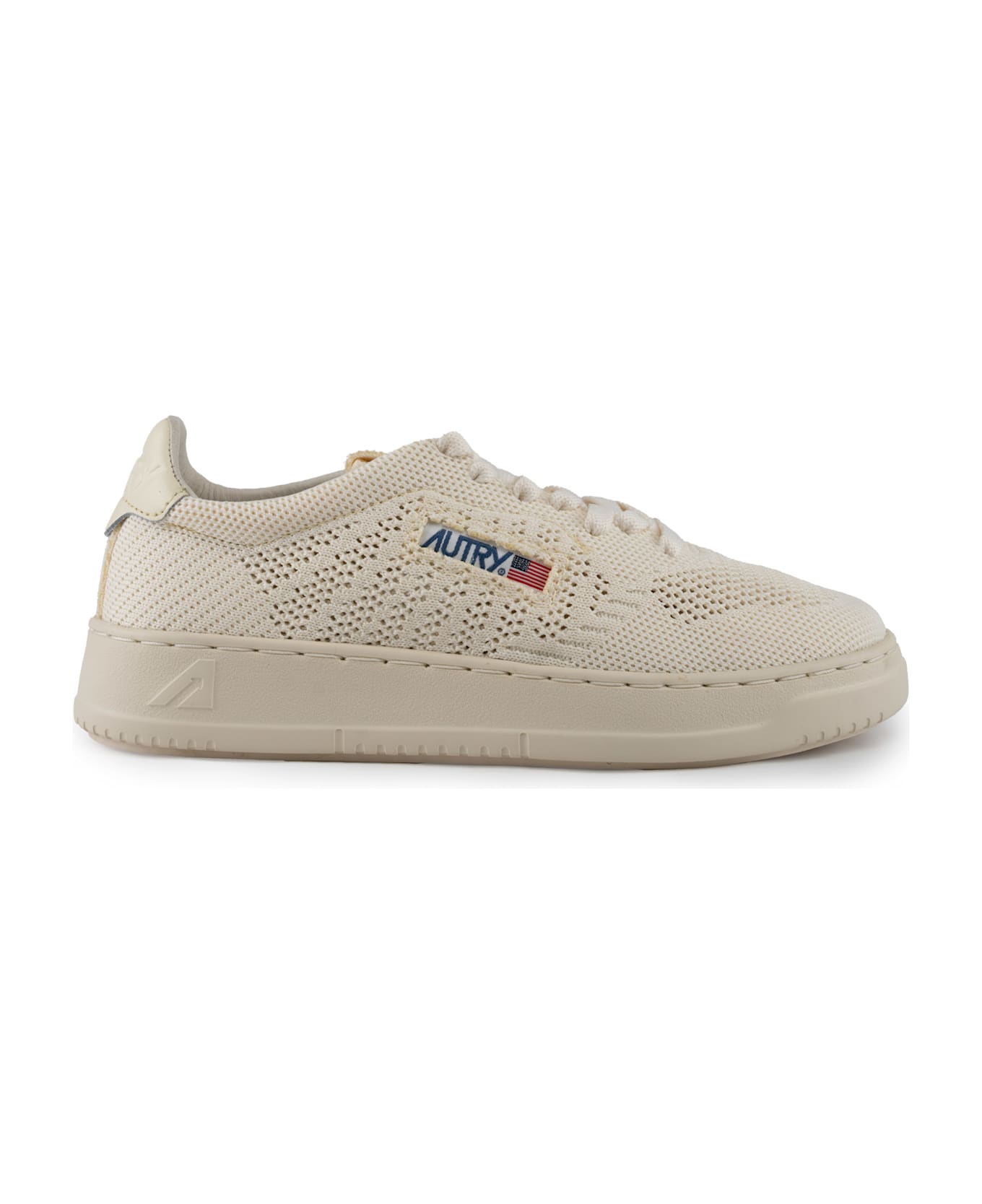 Autry Medalist Easeknit Low Sneakers In Perforated Fabric - Knit/leat winter wht