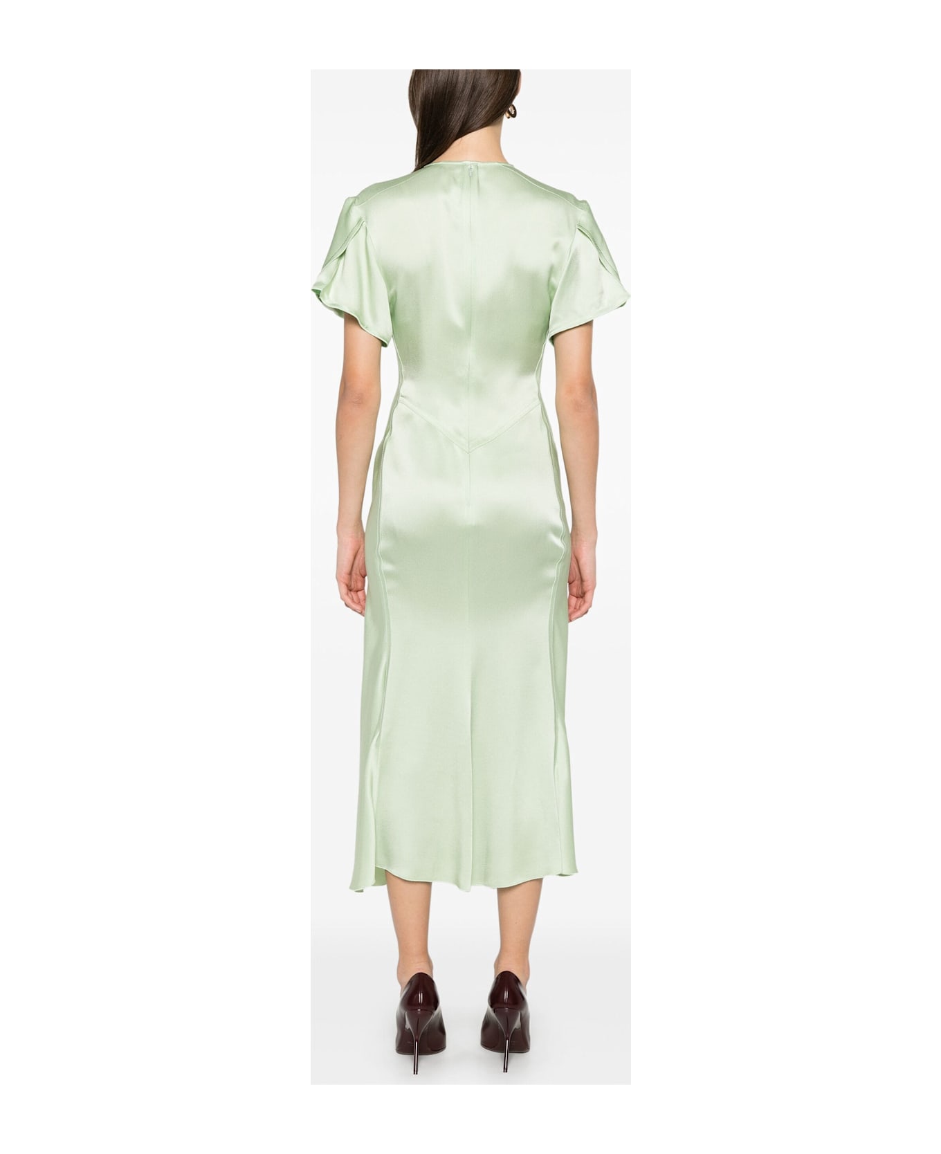 Victoria Beckham Gathered V Neck Midi Dress - Jade