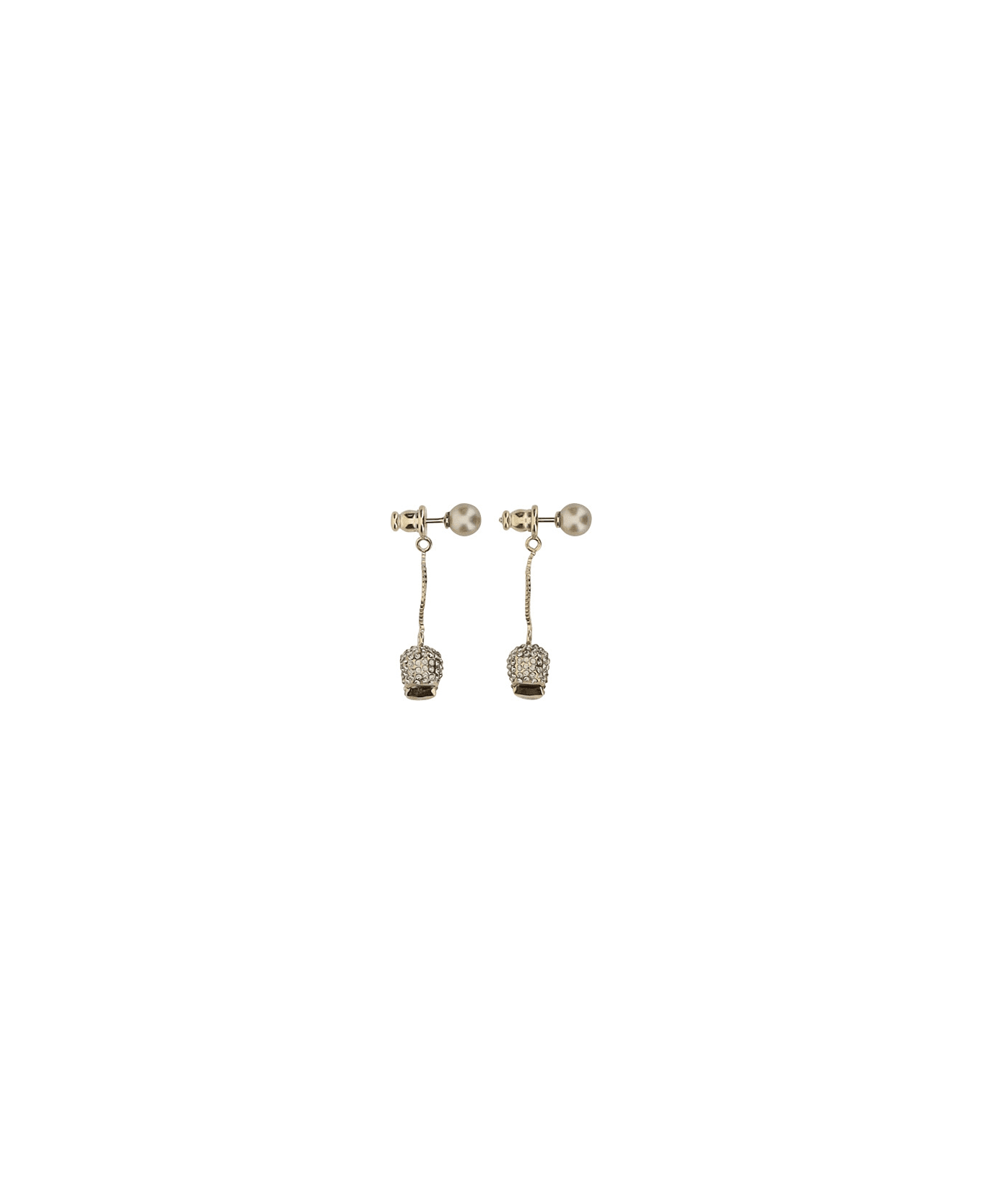 Alexander McQueen Skull Earrings With Pave' And Chain - Oro