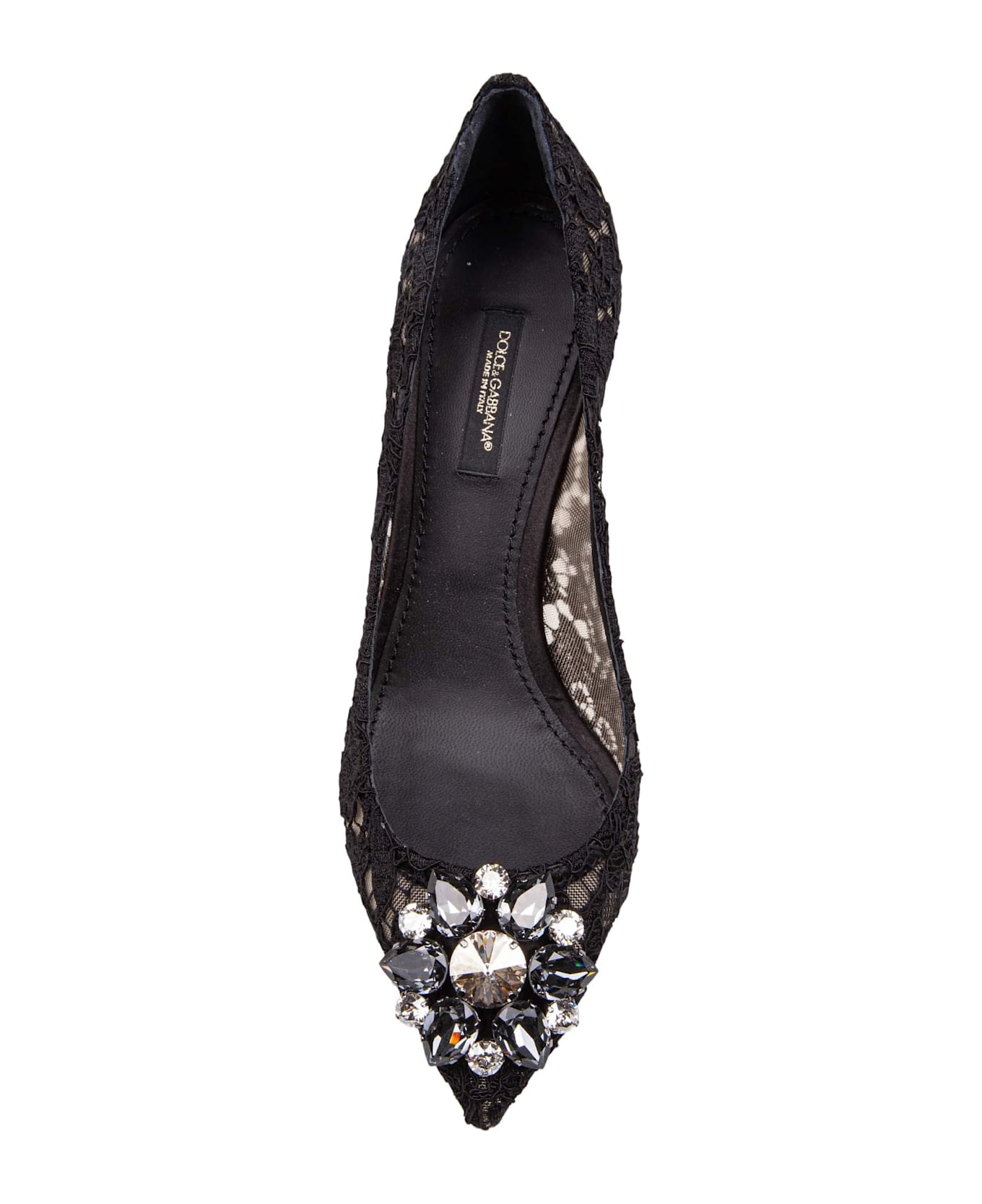 Dolce & Gabbana Bellucci Black Lace Pumps With Crystal Application - Black