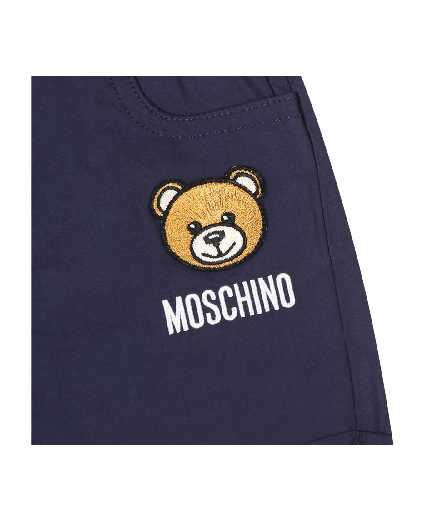 Moschino Blue Shorts For Baby Boy With Teddy Bear And Logo - Blue
