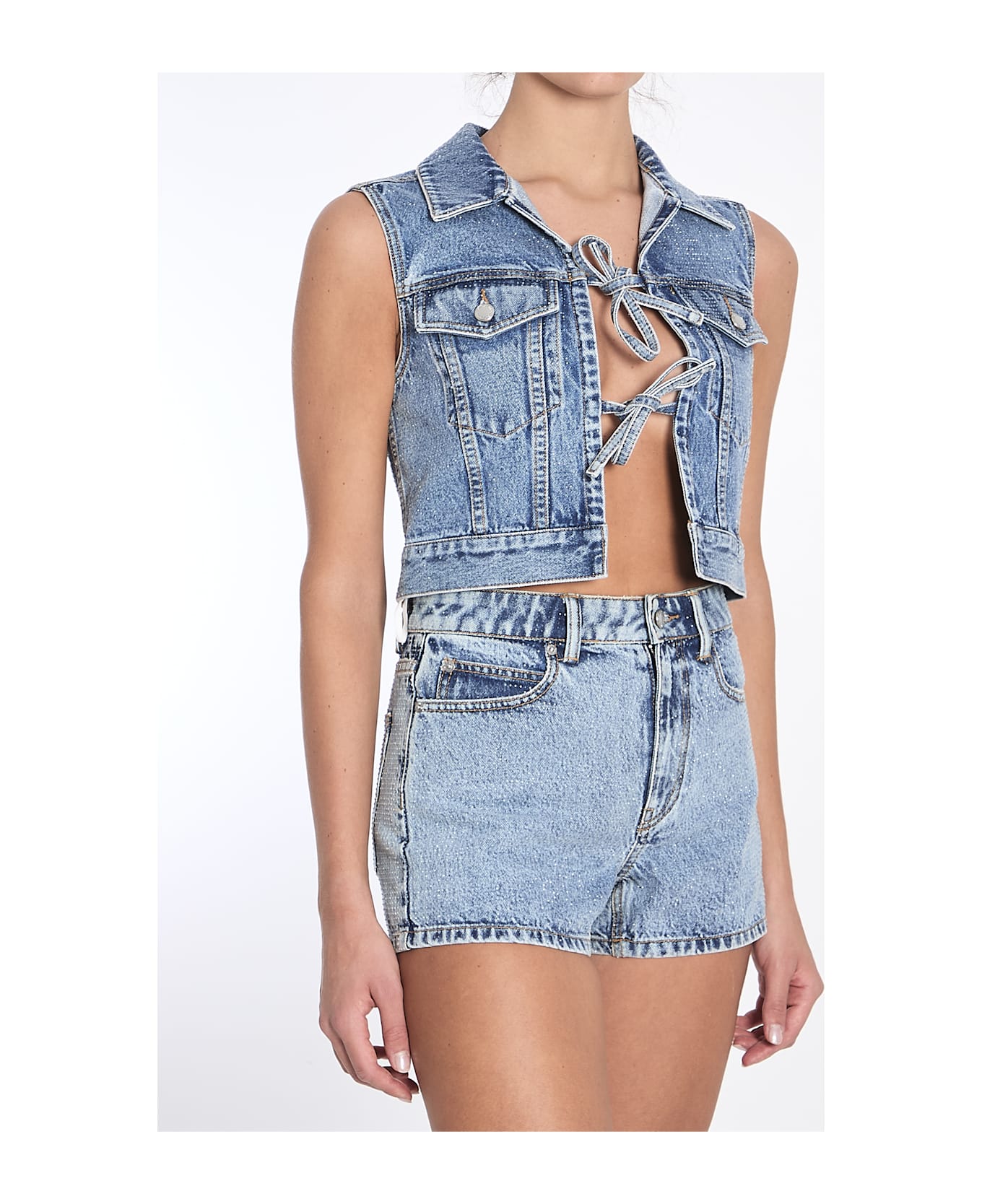 Alexander Wang Embellished Denim Vest - VINTAGELIGHTINDIGO