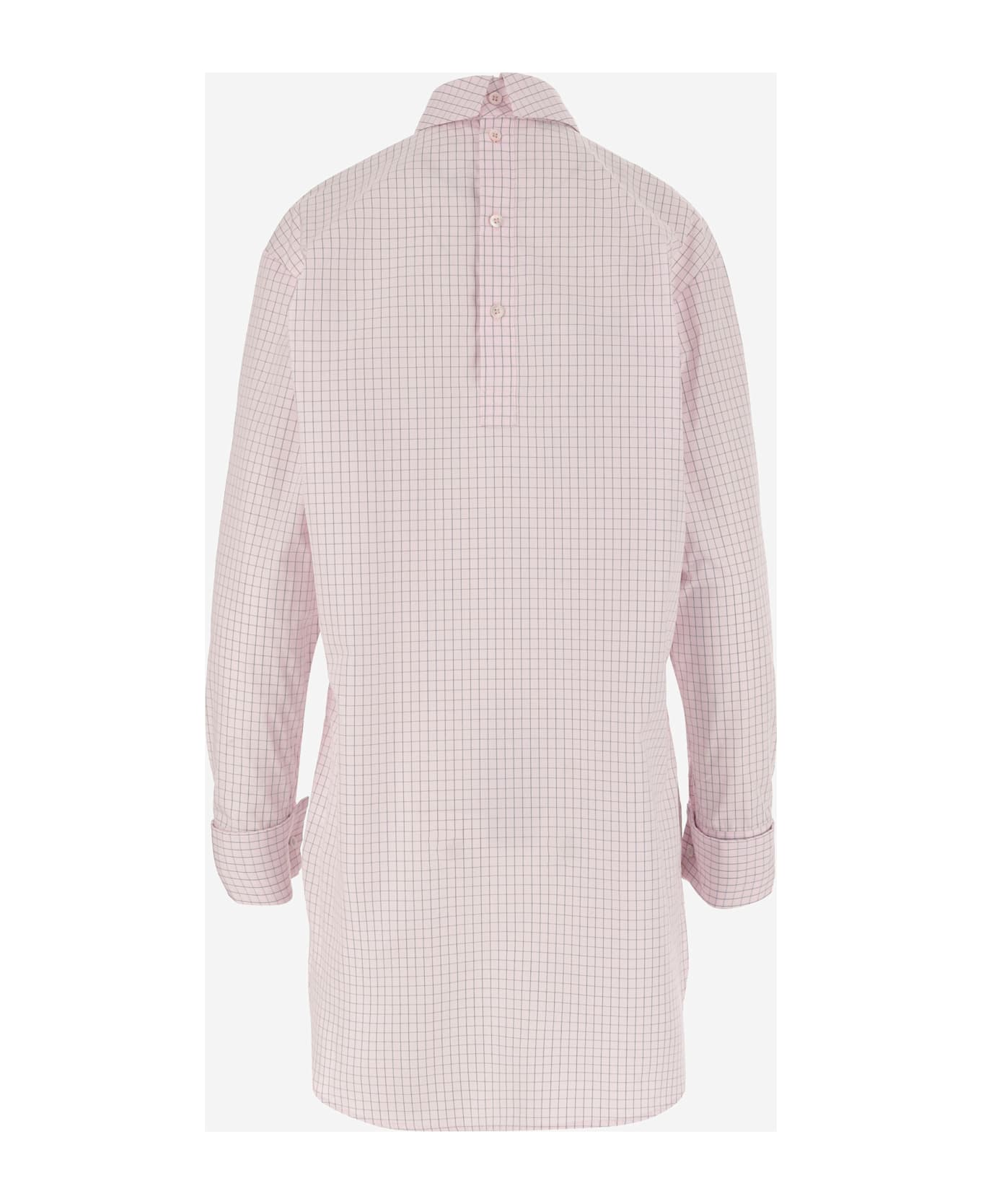 Dries Van Noten Long Cotton Shirt With Checkered Pattern - Pink