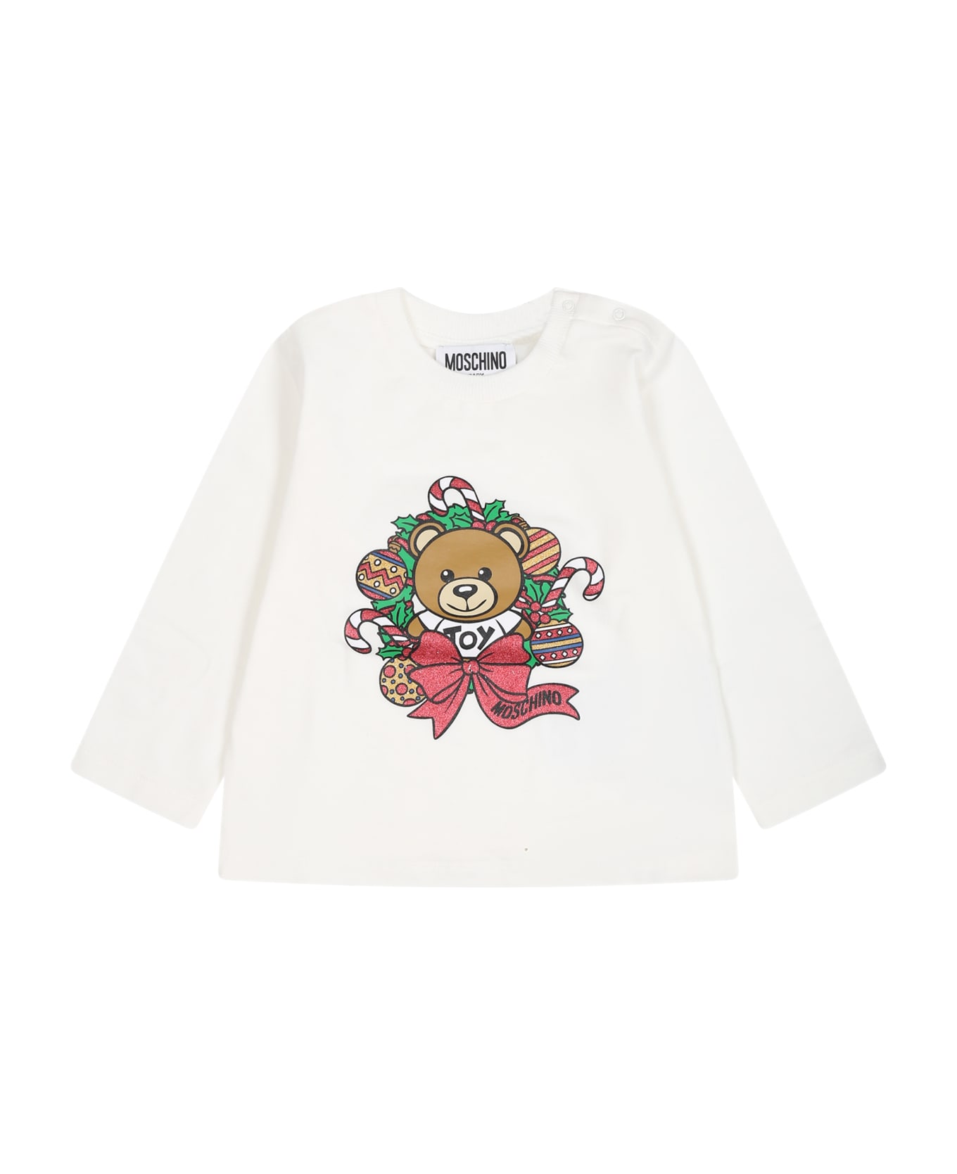 Moschino White T-shirt For Baby Kids With Teddy Bear And Logo - White