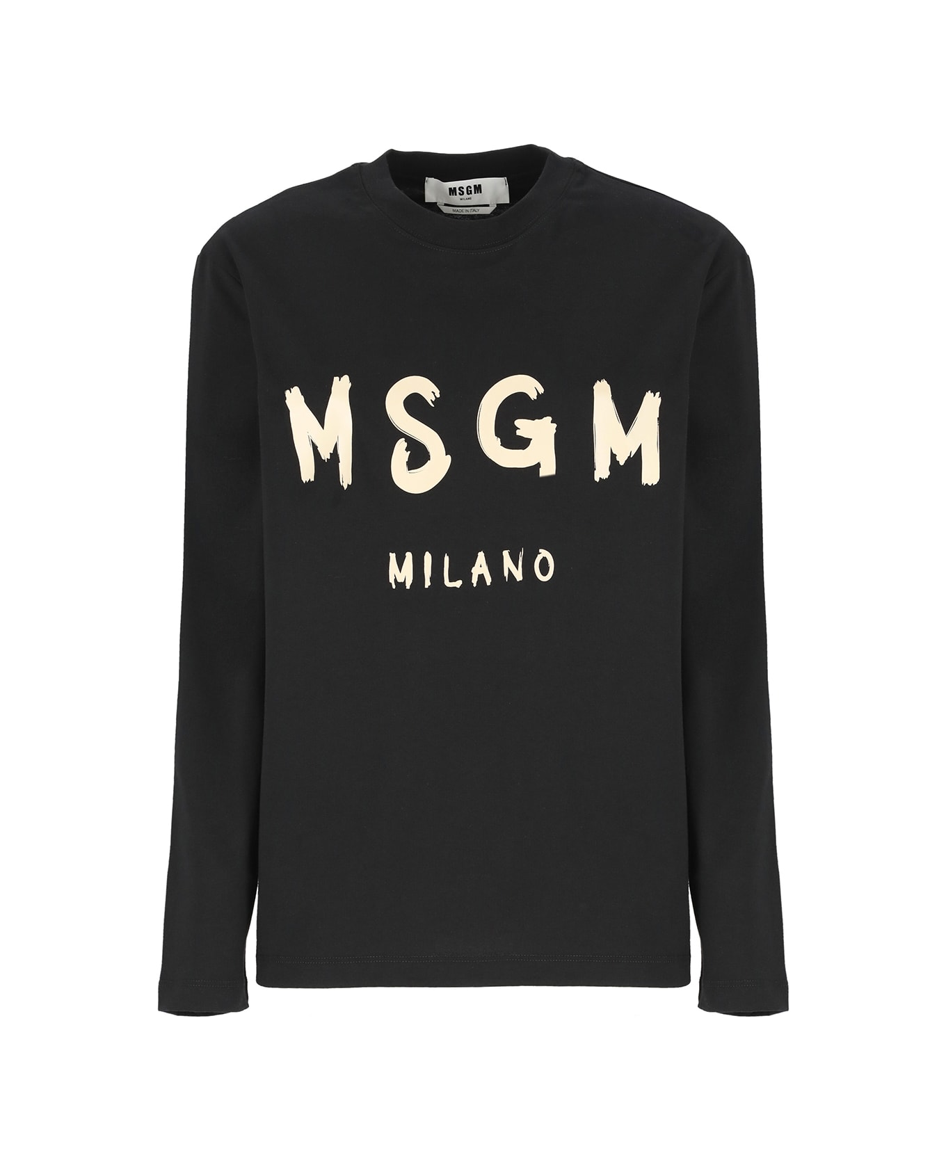 MSGM Logo Printed Long-sleeved T-shirt - Black