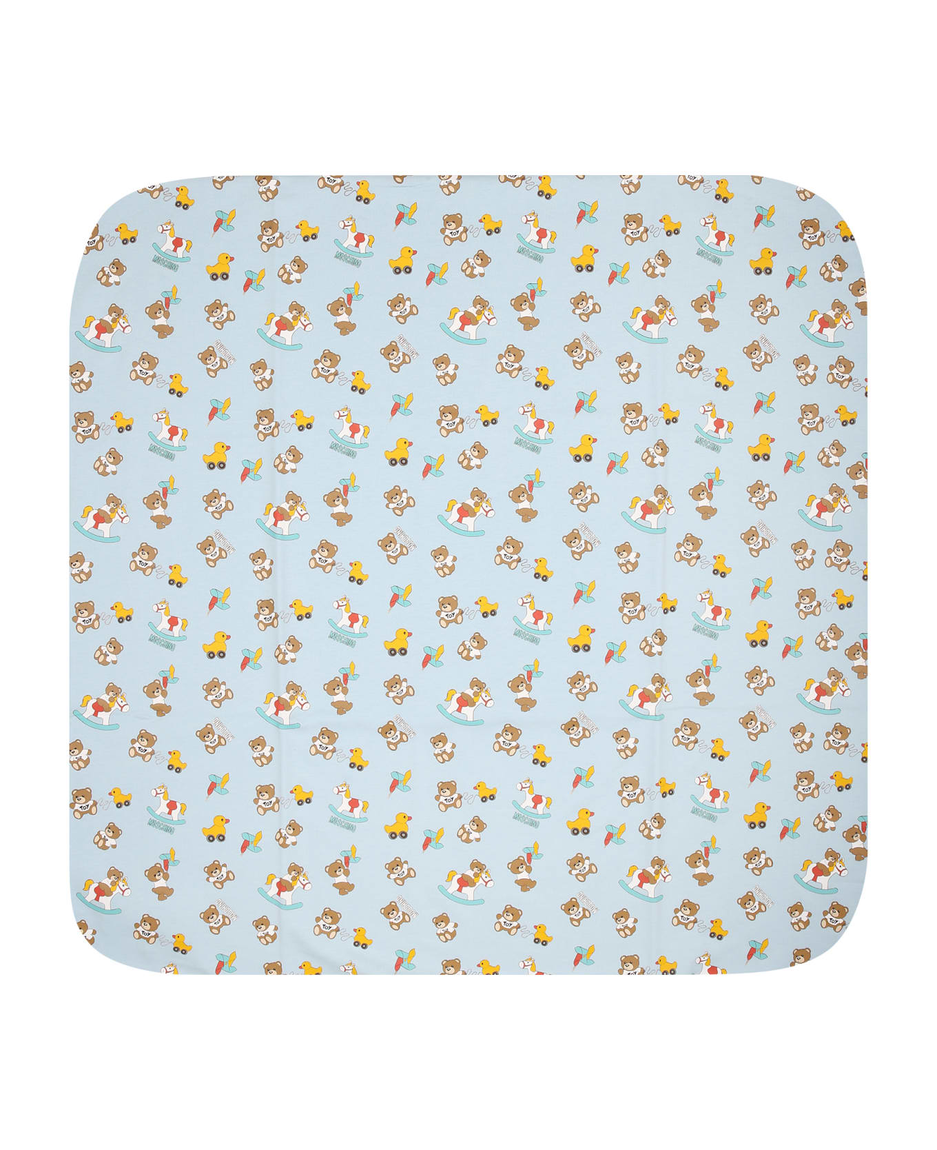 Moschino Light Blue Baby Boy Blanket With All-over Pattern - Light Blue