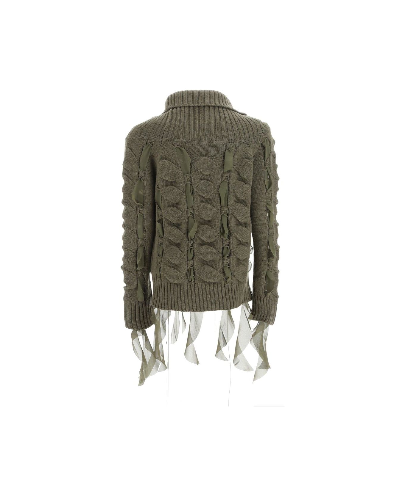 Blumarine Off-shoulder Ruffled Detail Knitted Top - Dark Olive ニットウェア