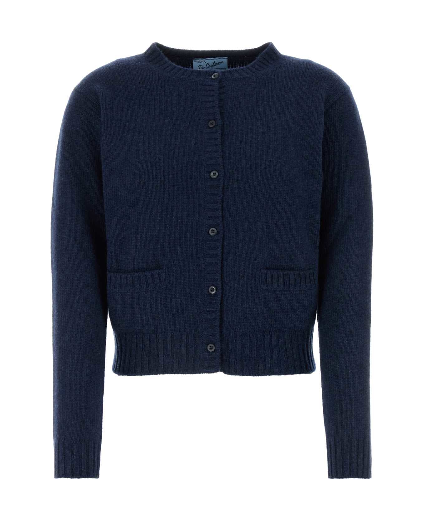 Prada Navy Blue Cashmere Cardigan - BLEU