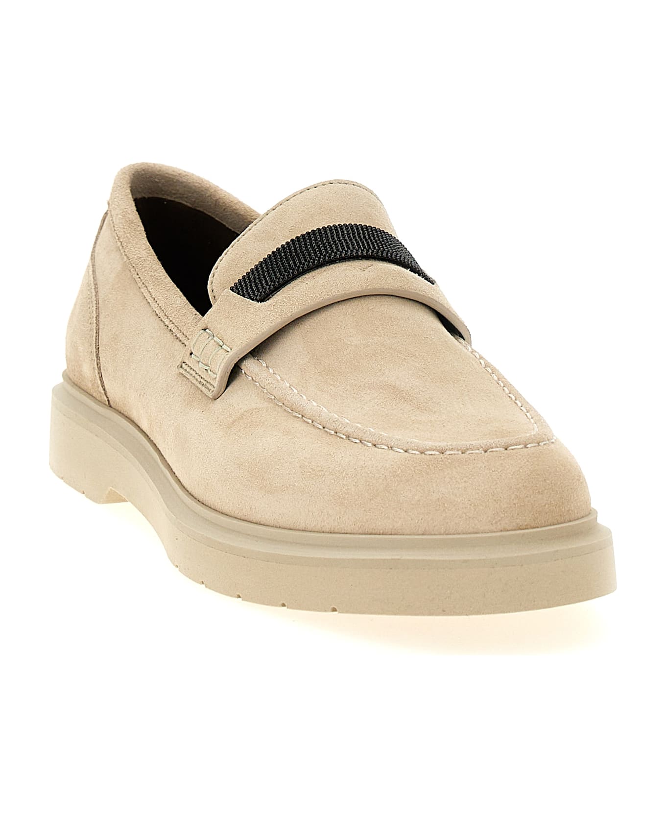 Brunello Cucinelli Loafers With Monile Detail In Suede - Beige
