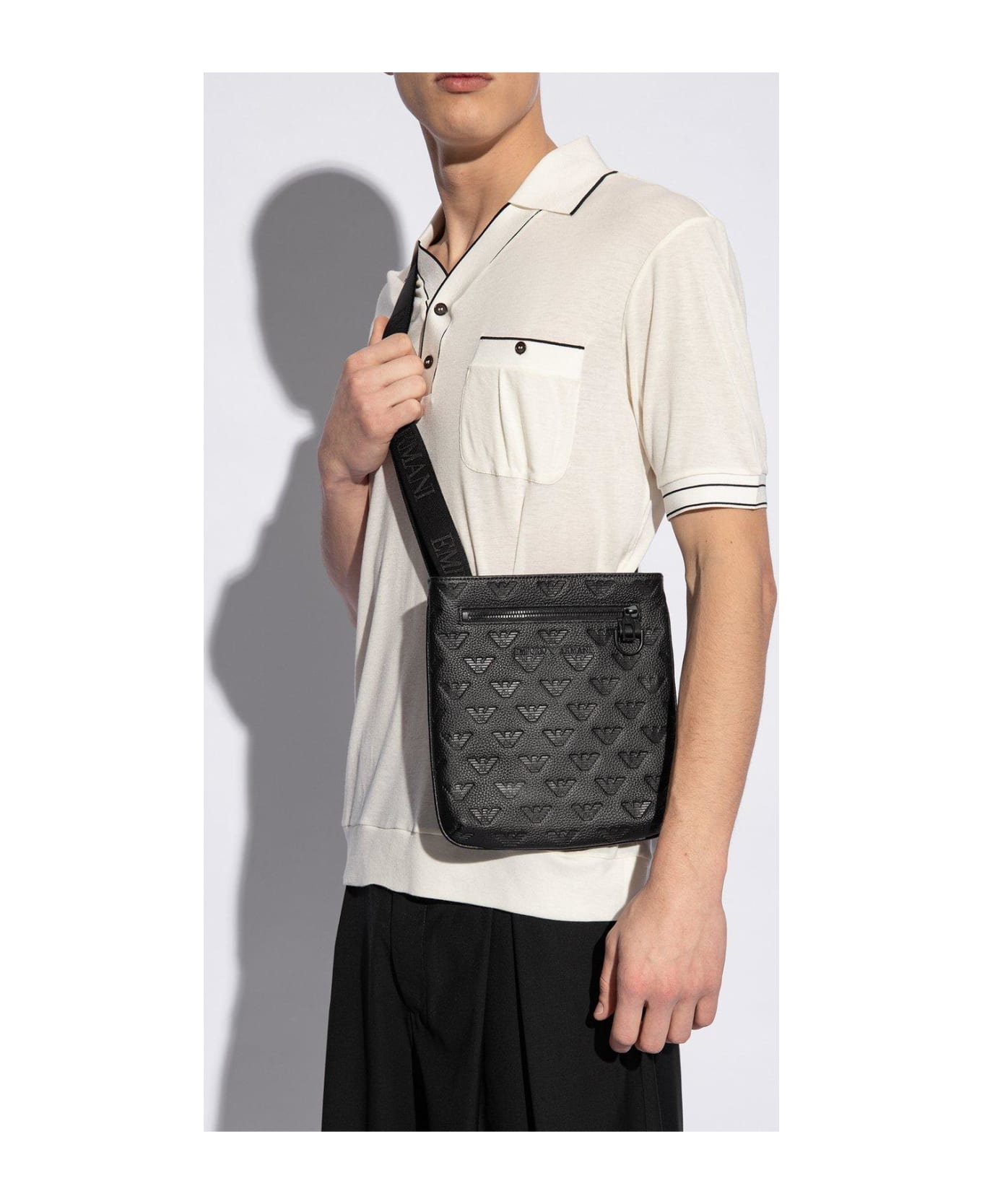Emporio Armani Monogrammed Shoulder Bag - Black ショルダーバッグ