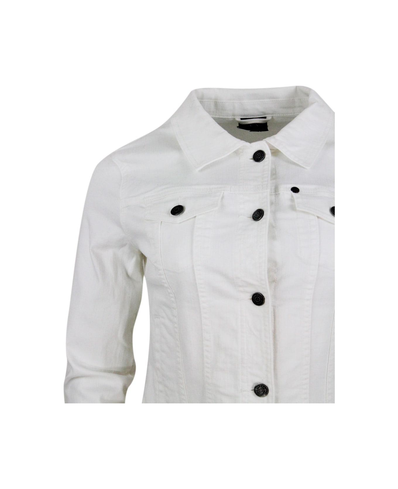 Armani Collezioni Denim Jacket With Patch Pockets On The Chest, Side Welt Pockets And Button Closure - White