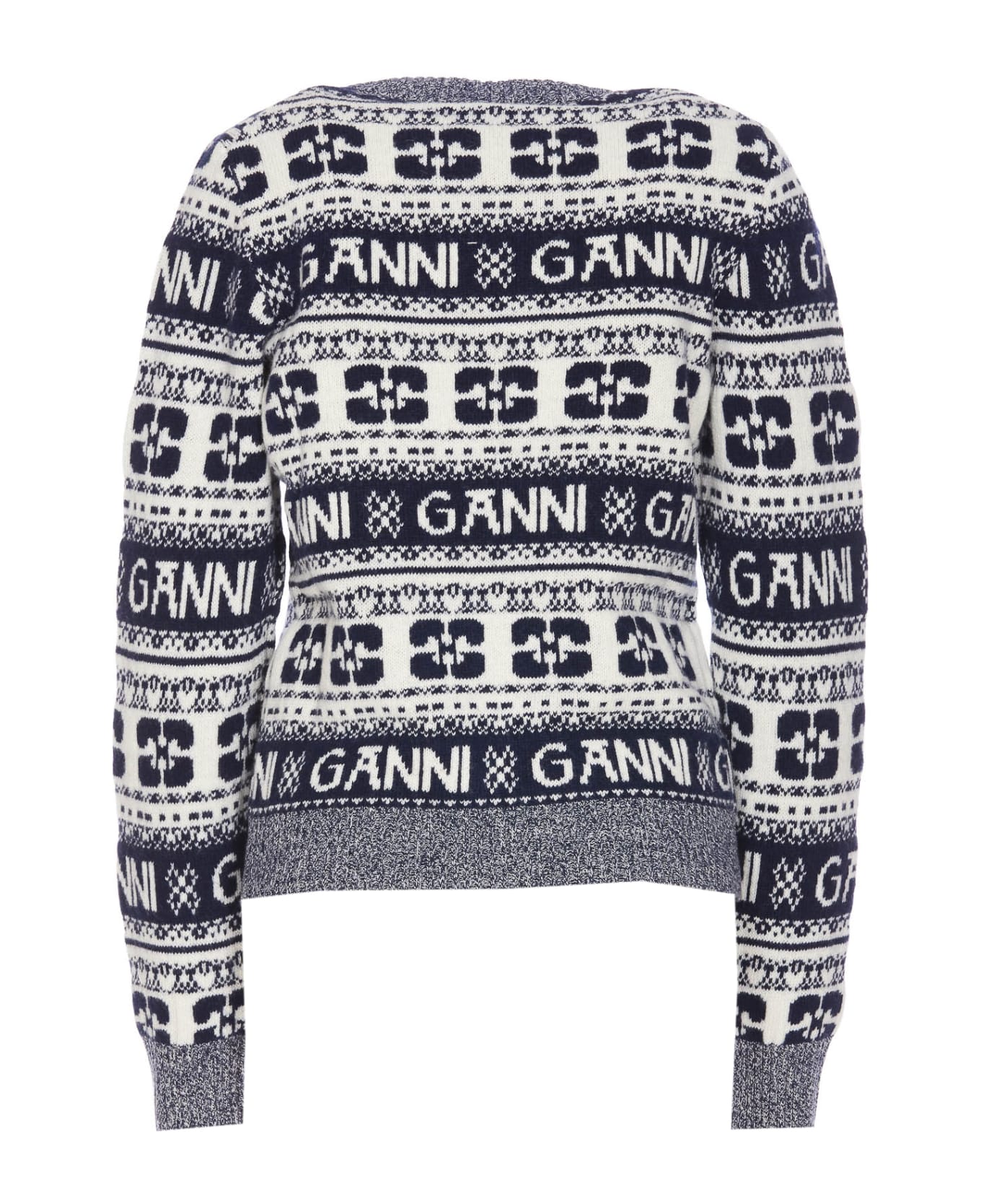 Ganni Logo Wool Mix O-neck Sweater - Blue