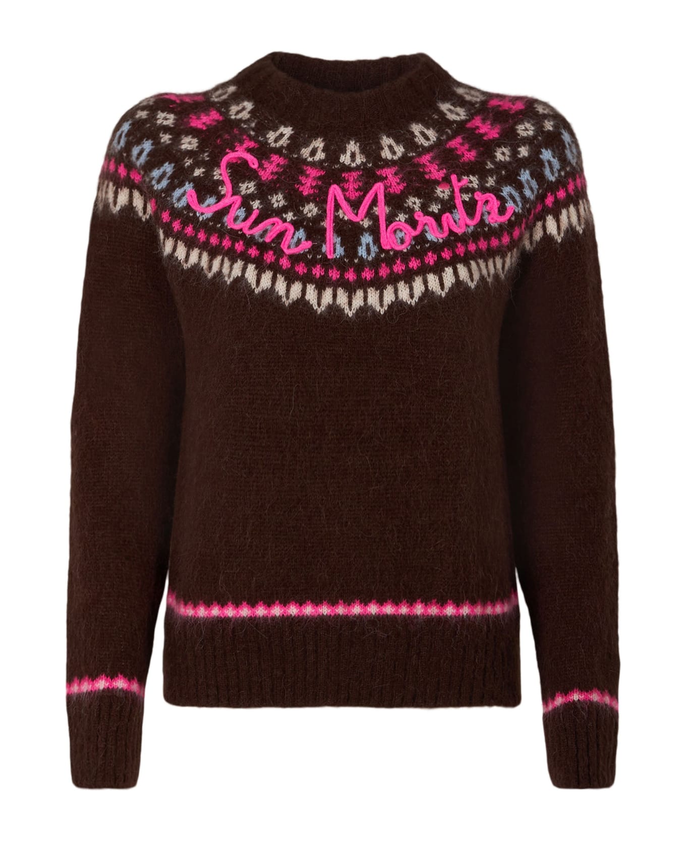 MC2 Saint Barth Woman Brown Crewneck Nordic Jacquard Sweater - BROWN ニットウェア