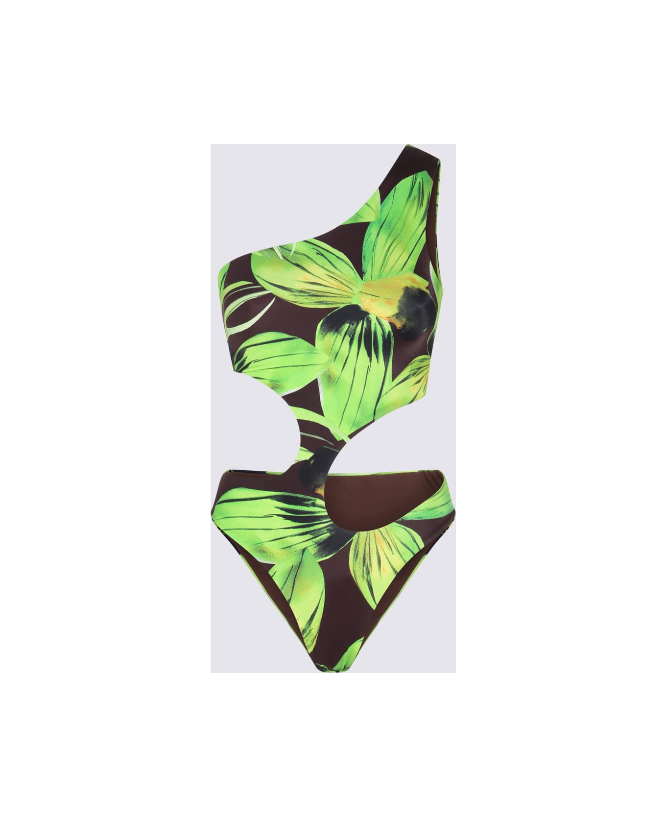 Louisa Ballou Green Leaf Print One Shoulder Swimsuit - Green カバーアップ