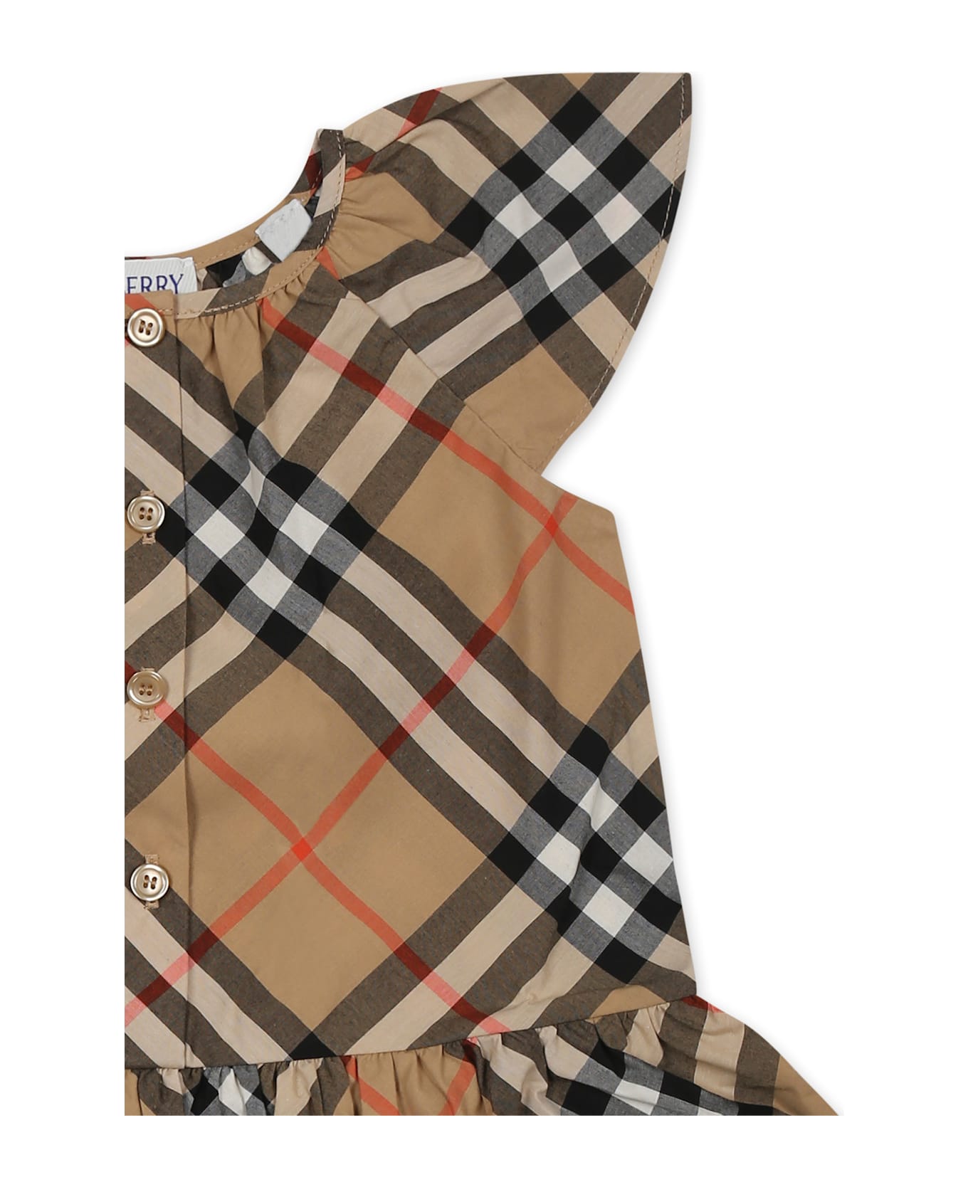 Burberry Beige Dress For Baby Girl With Vintage Check - Beige