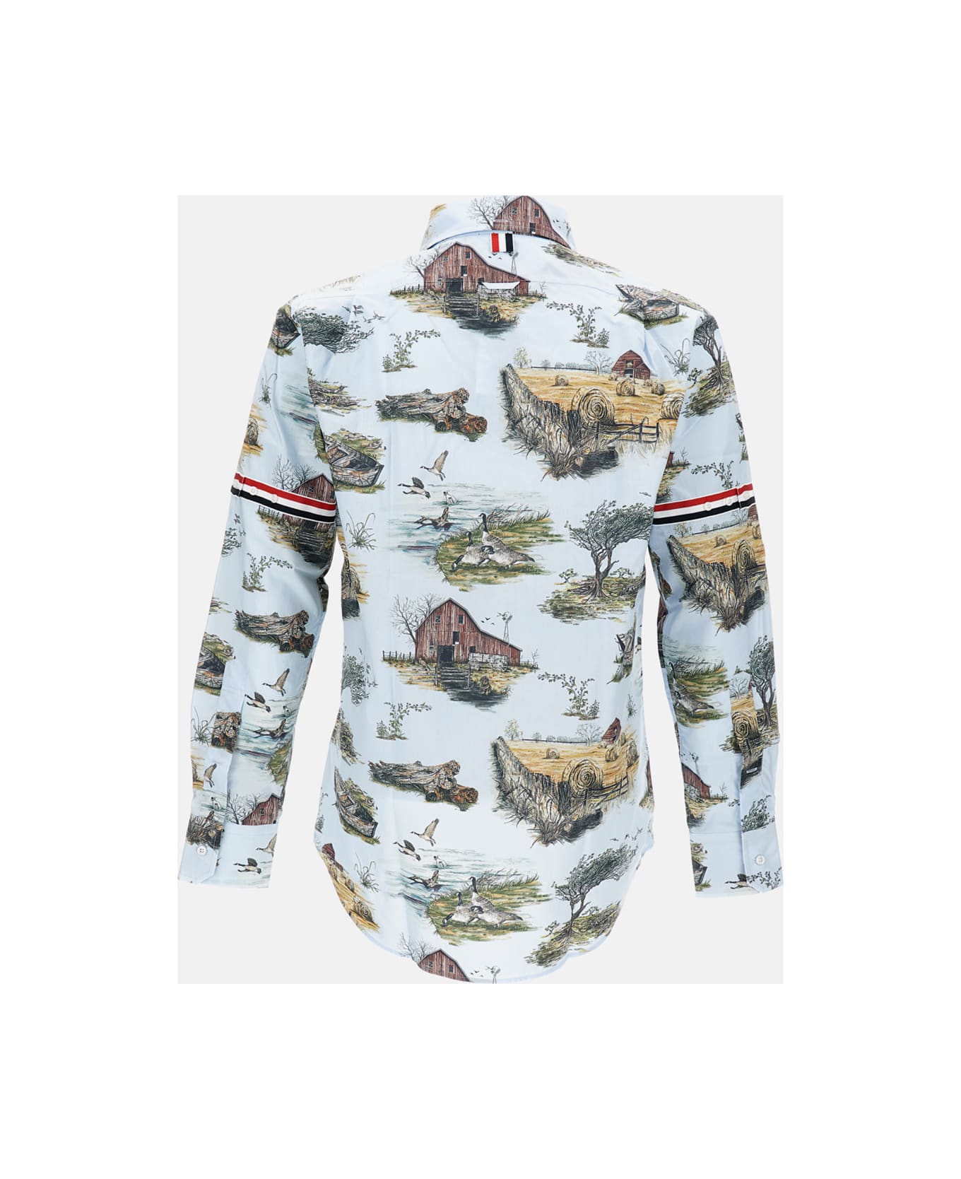 Thom Browne Graphic Straight Fit Shirt W/gg Armband In Scenic Toile Small Cotton Popeline - Clear Blue