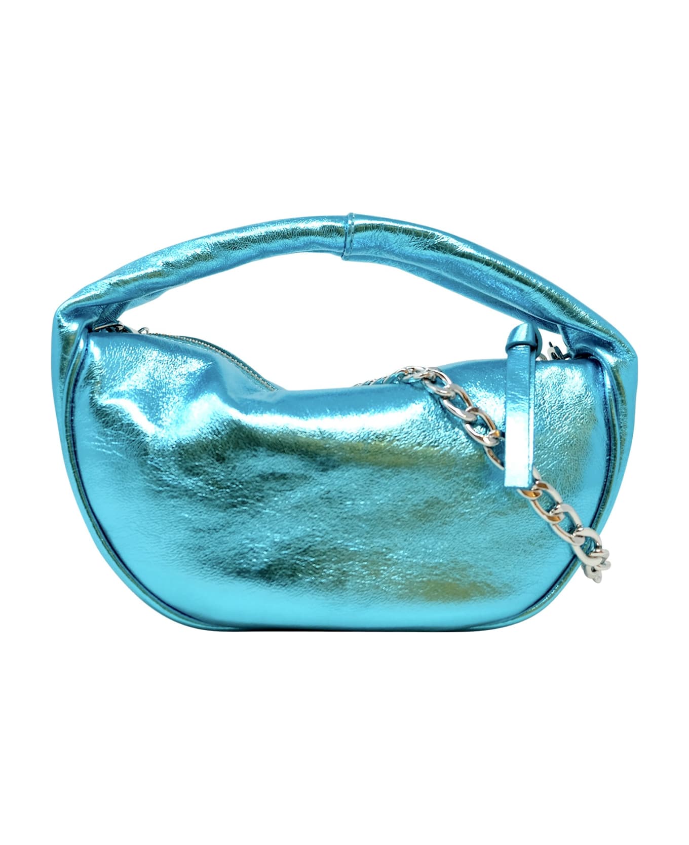 トートバッグ by FAR Baby Cush Bag in Blue Leather By Far Baby Cush Aquamarine Metallic Leather Handbag