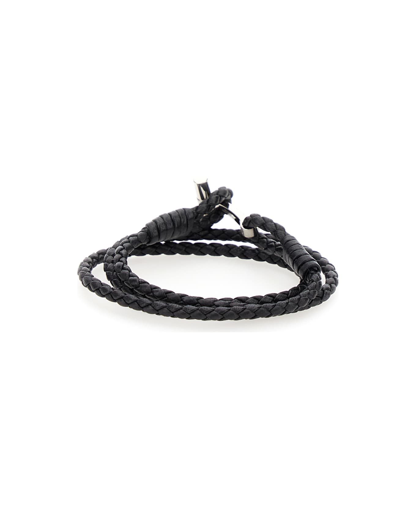 Tom Ford Black Bracelet With T Detail In Braided Leather Man - Black