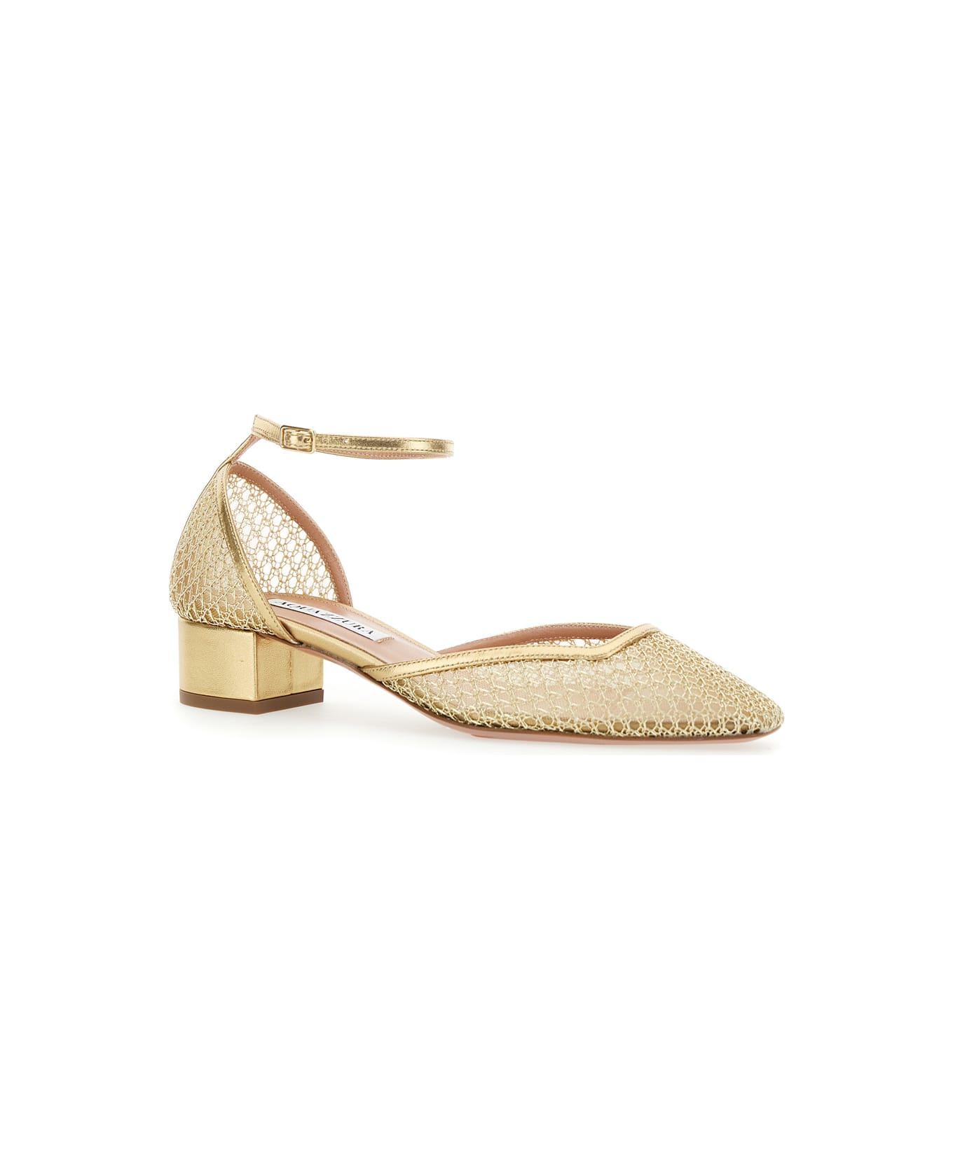 Aquazzura 
asha
 Metallic Pumps With Low Block Heel In Mesh Woman - Metallic