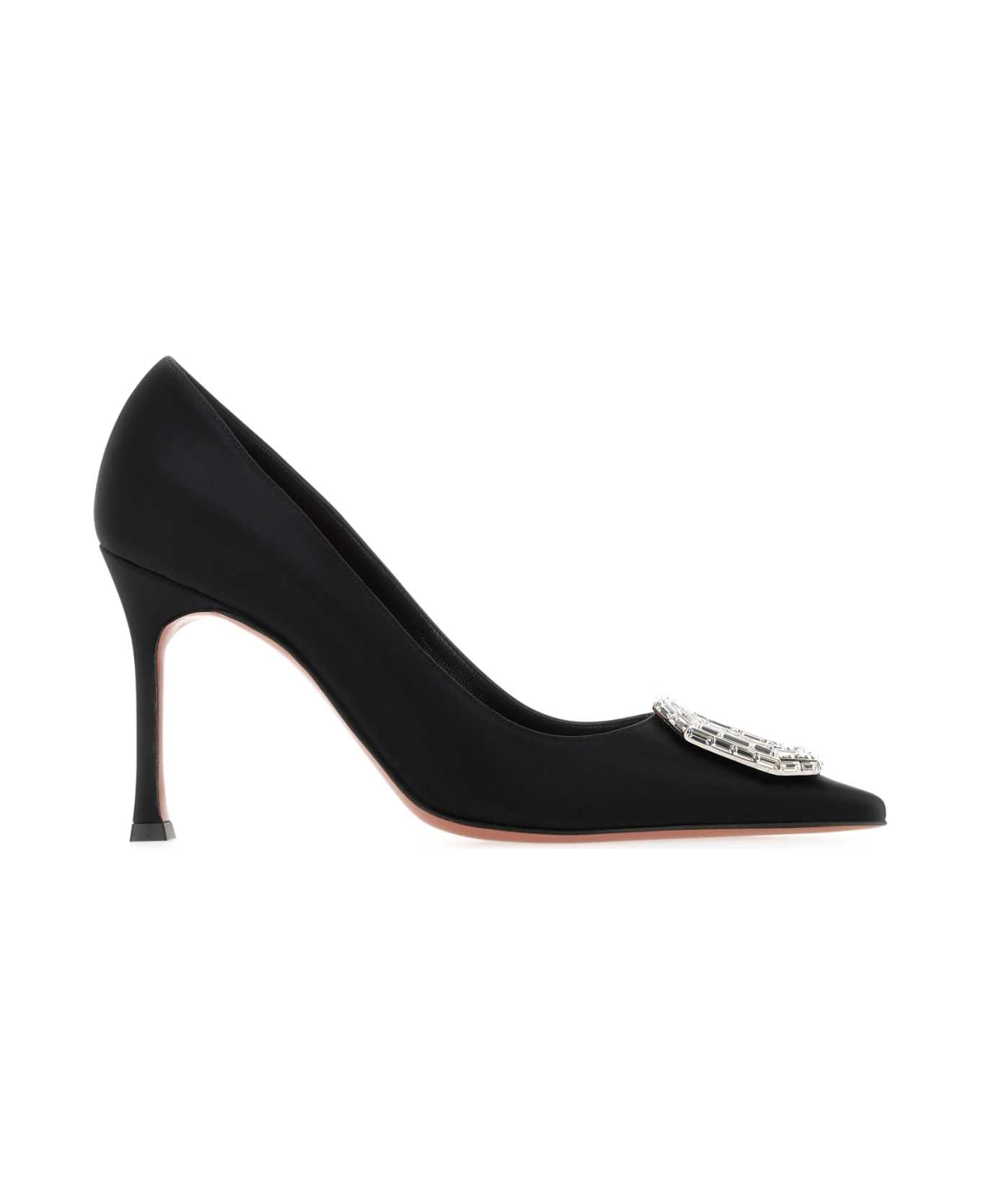 Amina Muaddi Black Satin Camelia Pumps - BLACK