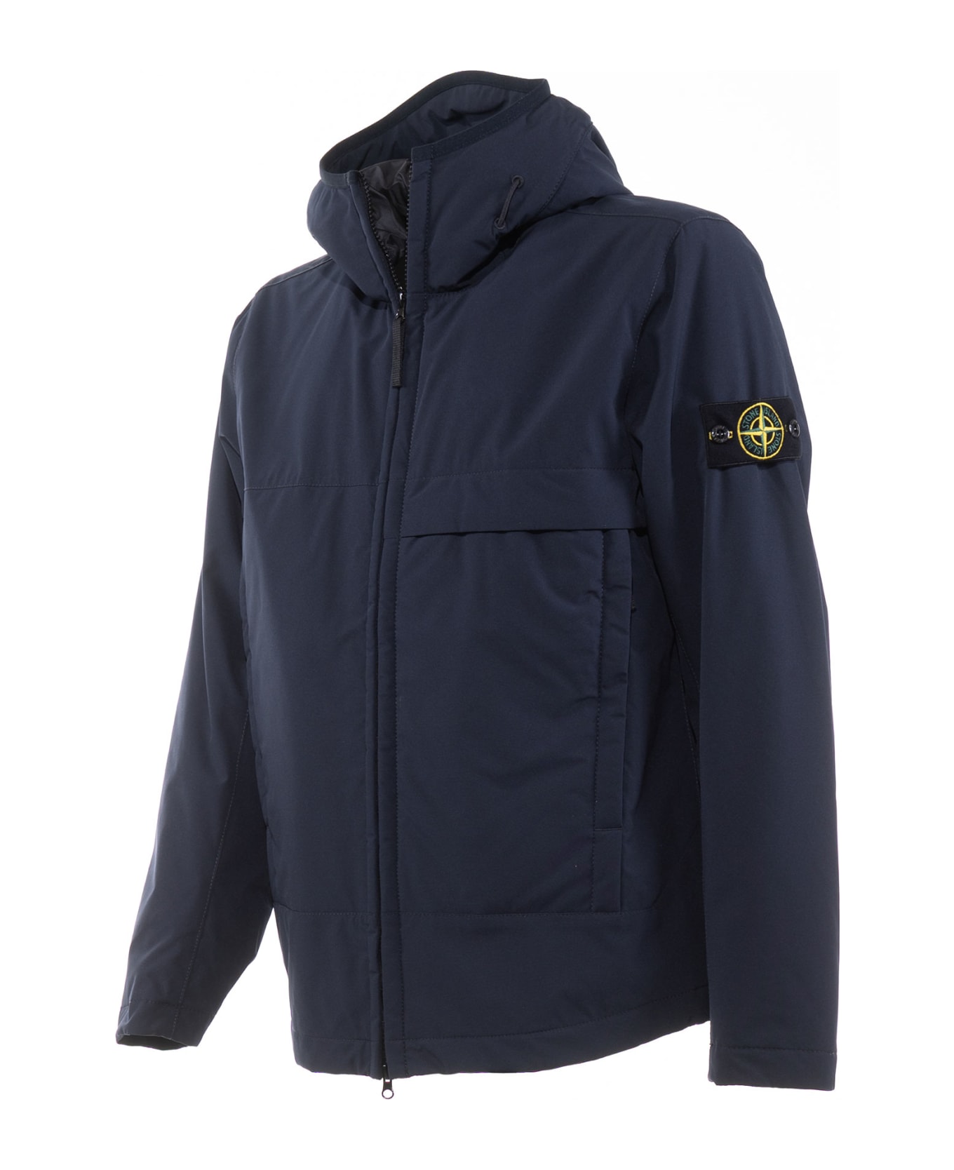 Stone Island Jacket With Zip And Hood - NAVY BLUE コート