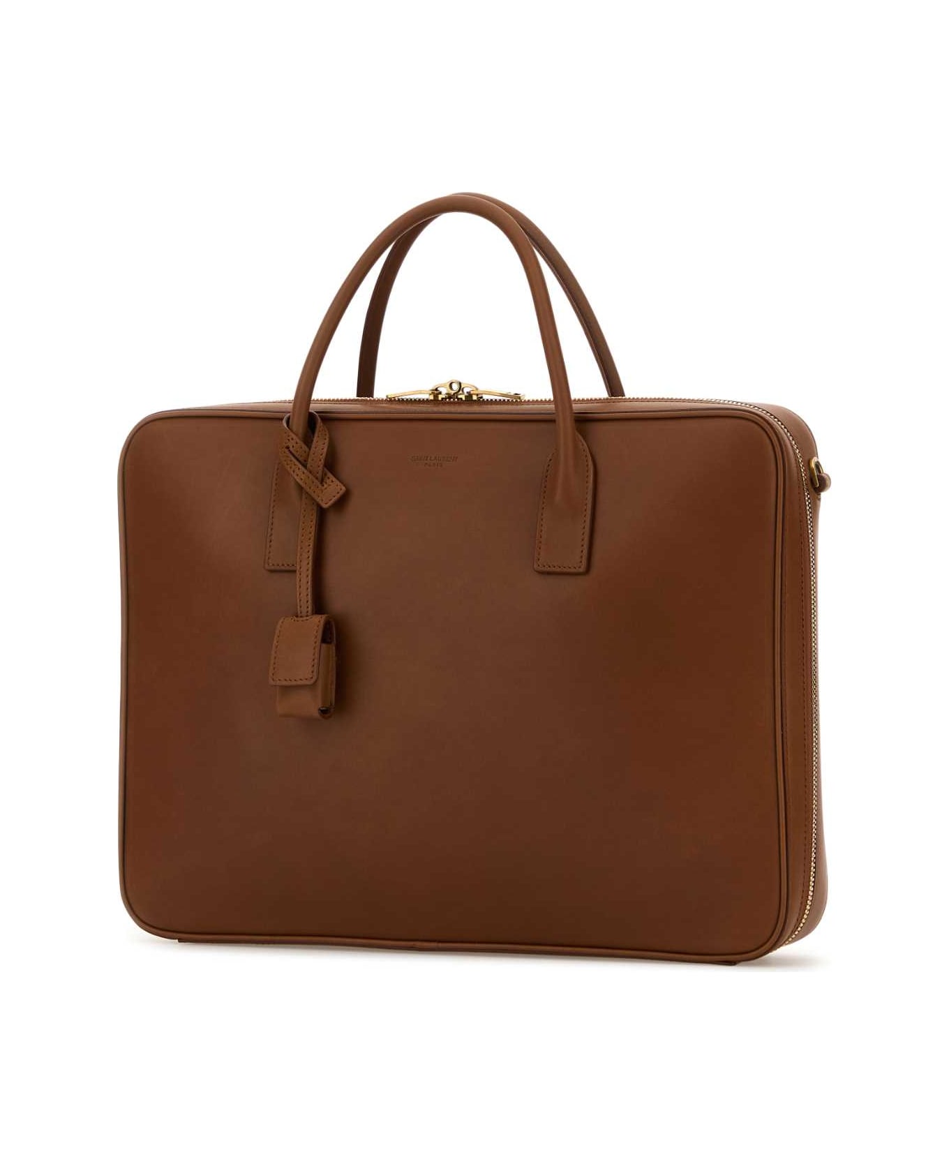 Saint Laurent Caramel Leather Briefcase - BRICK