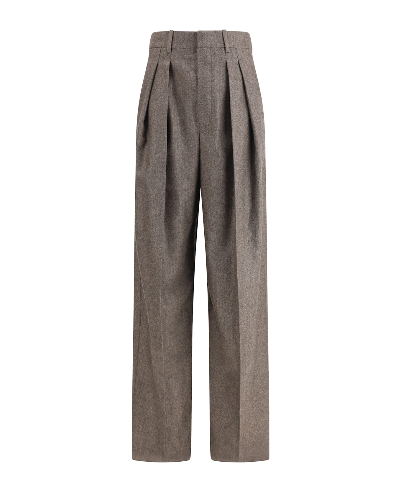 Saint Laurent Wool Herringbone Pattern Wide Leg Pants - BROWN