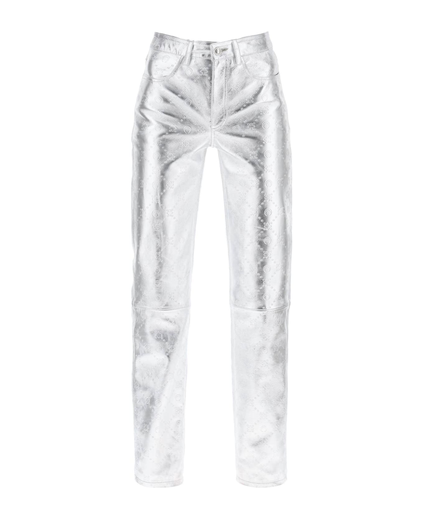 Marine Serre Moonogram Pants In Laminated Leather - SILVER (Silver)