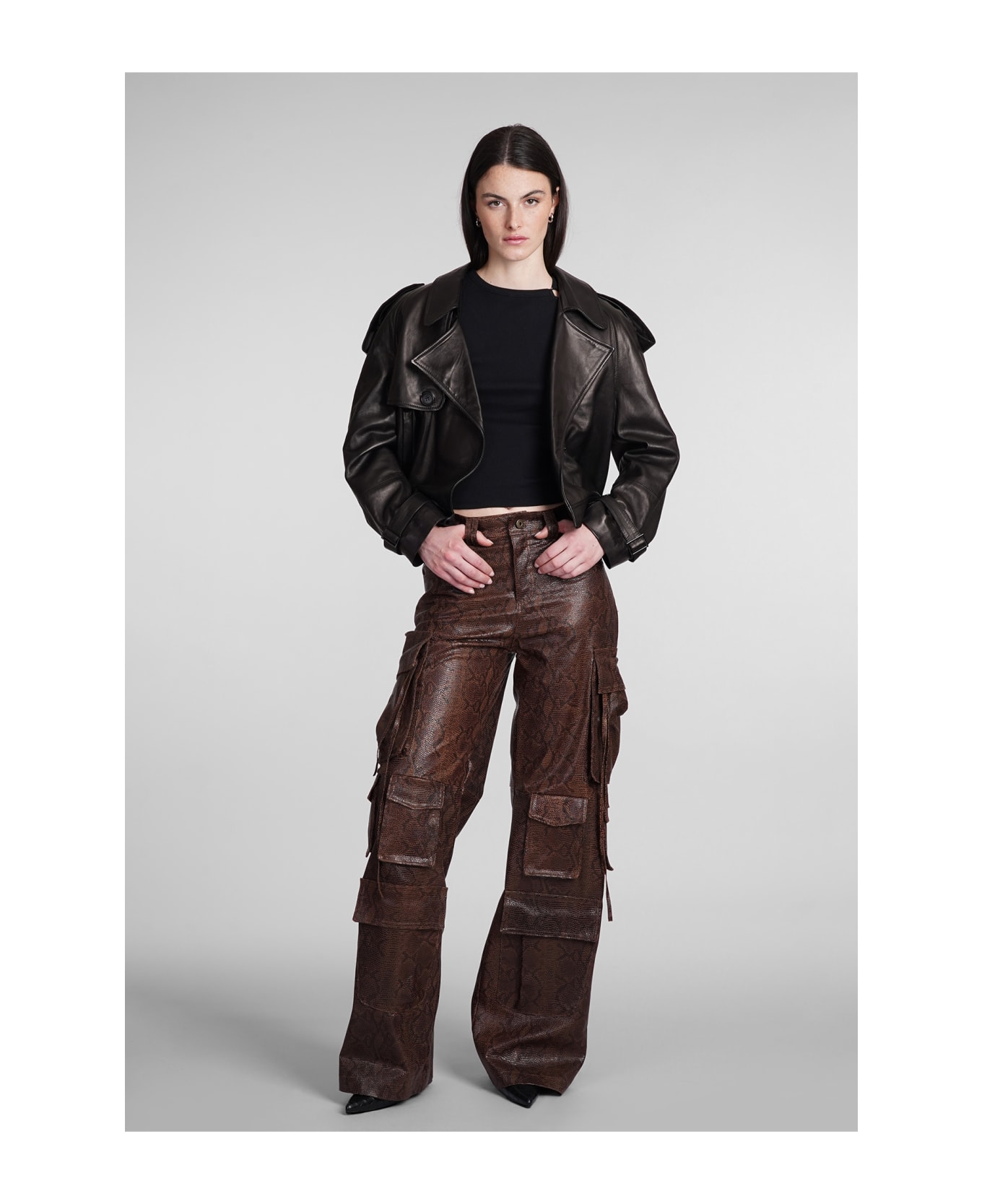 Salvatore Santoro Pants In Brown Leather - brown ボトムス