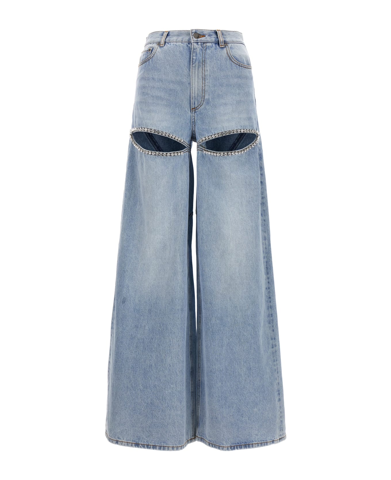 AREA Jeans 'wide Leg Crystal Slit' - Light Blue