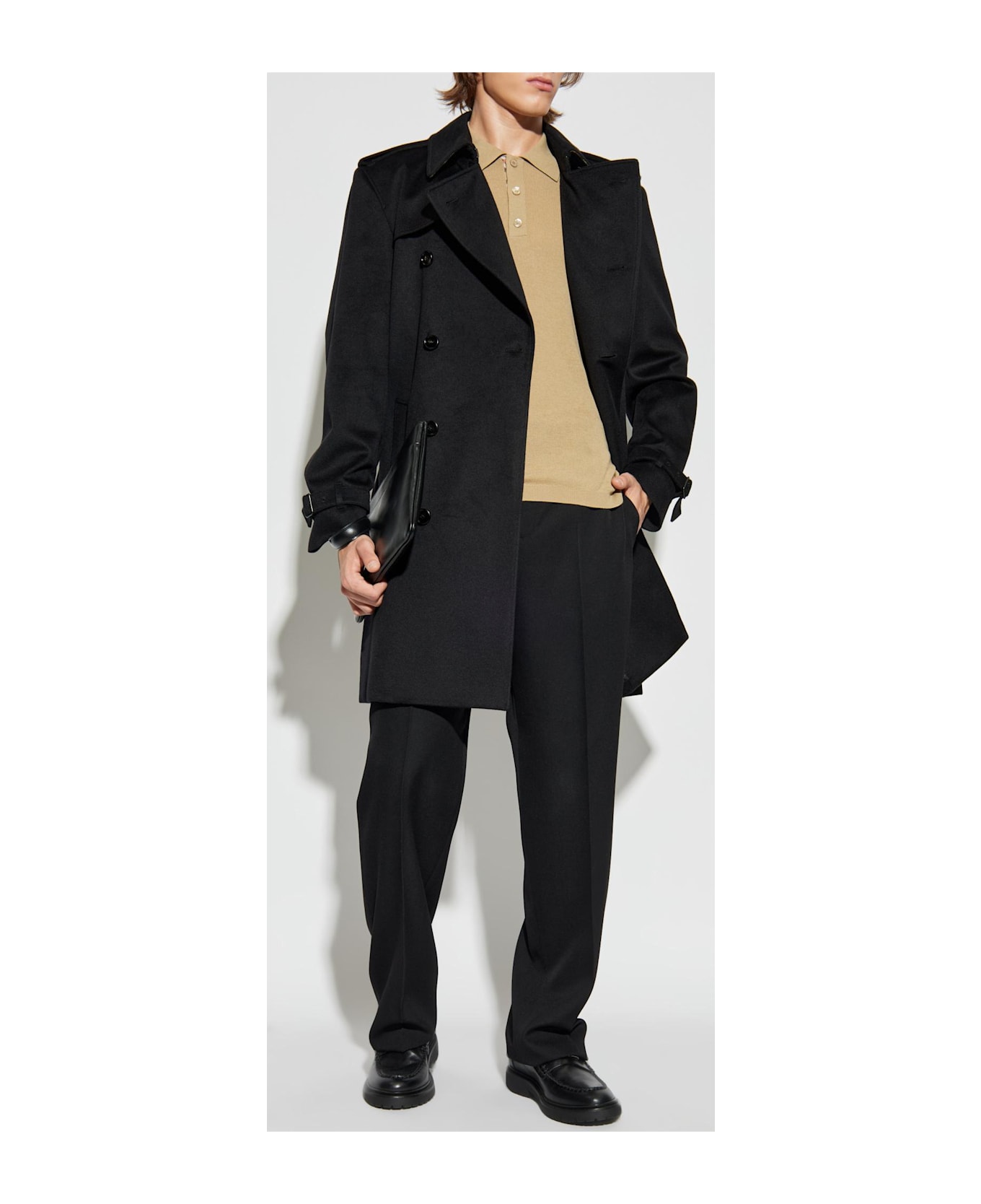 Burberry Cashmere Trench Coat `hastings` - Black レインコート