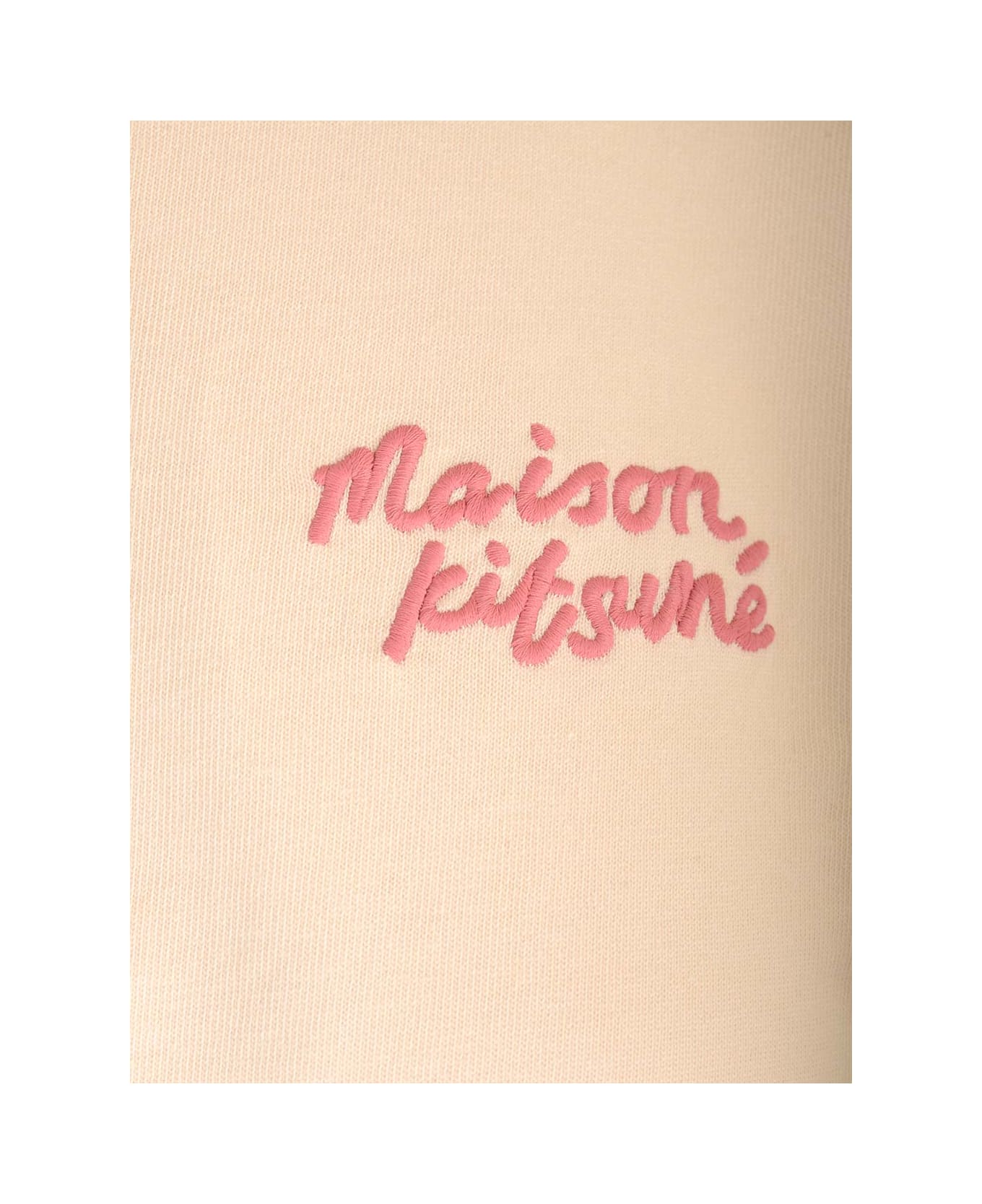 Maison Kitsuné Beige T-shirt With Fuchsia Logo - Fresh Cotton