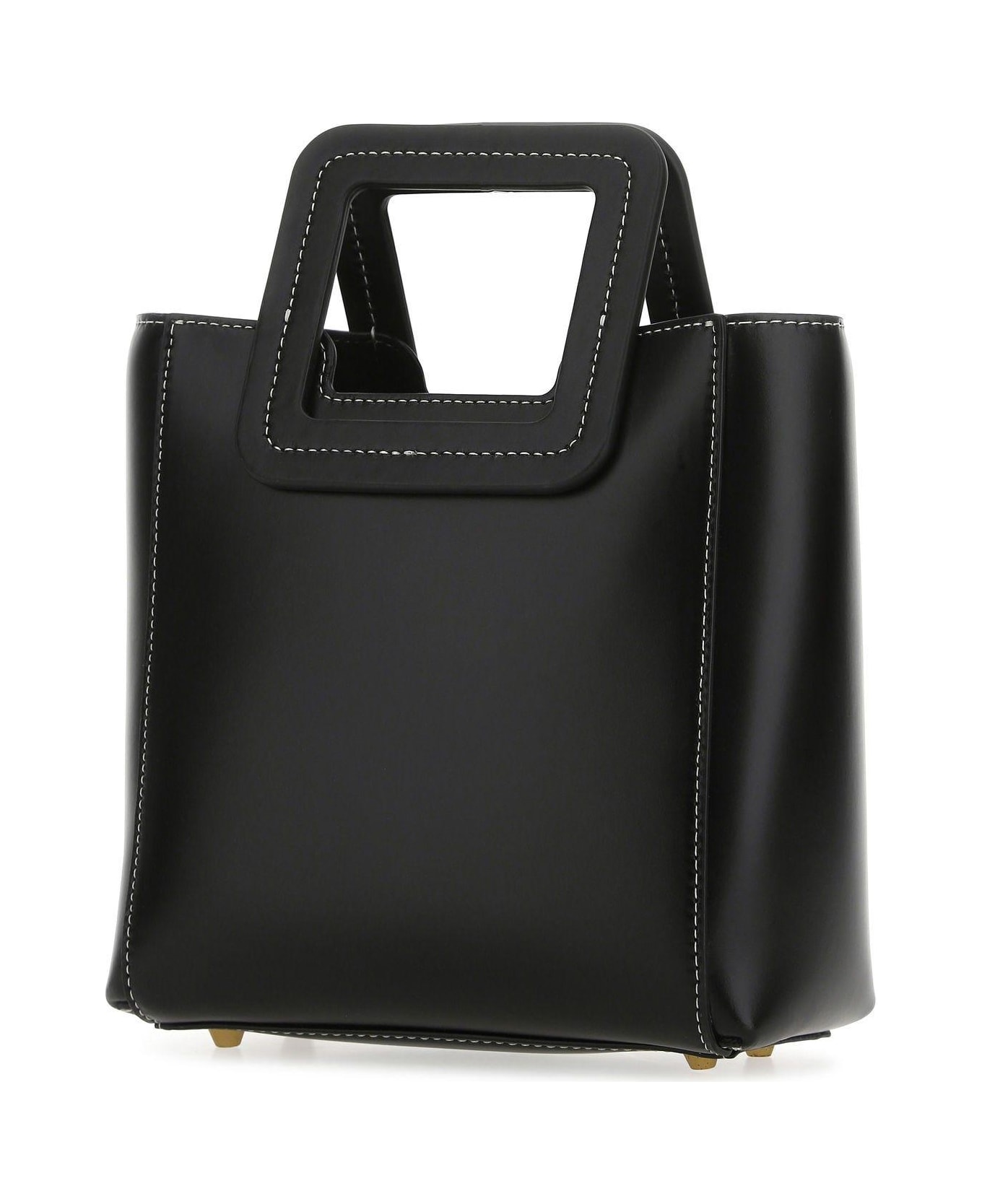 STAUD Black Leather Mini Shirley Shopping Bag - Black