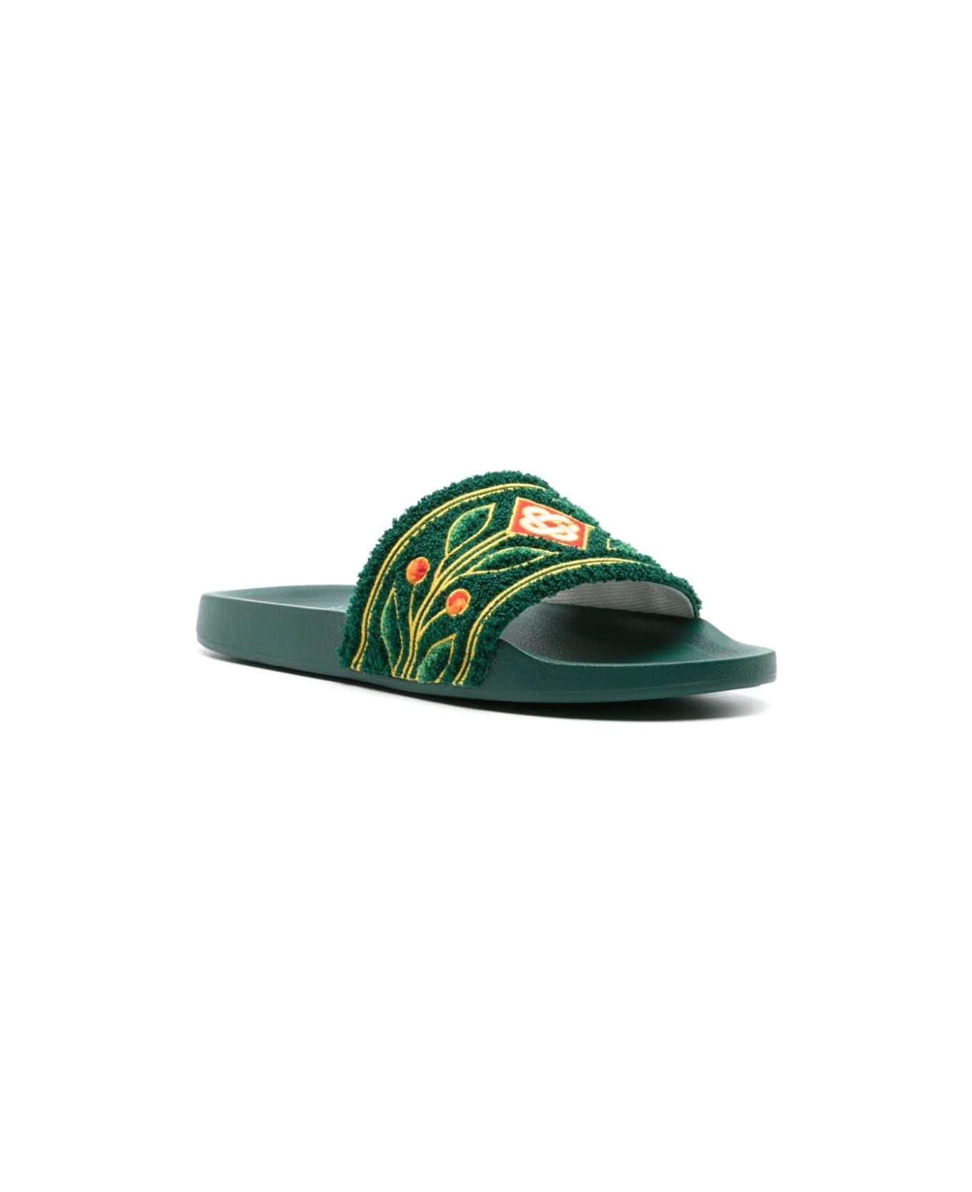 Casablanca Green Slippers With Embroidered Terry Detail - Green