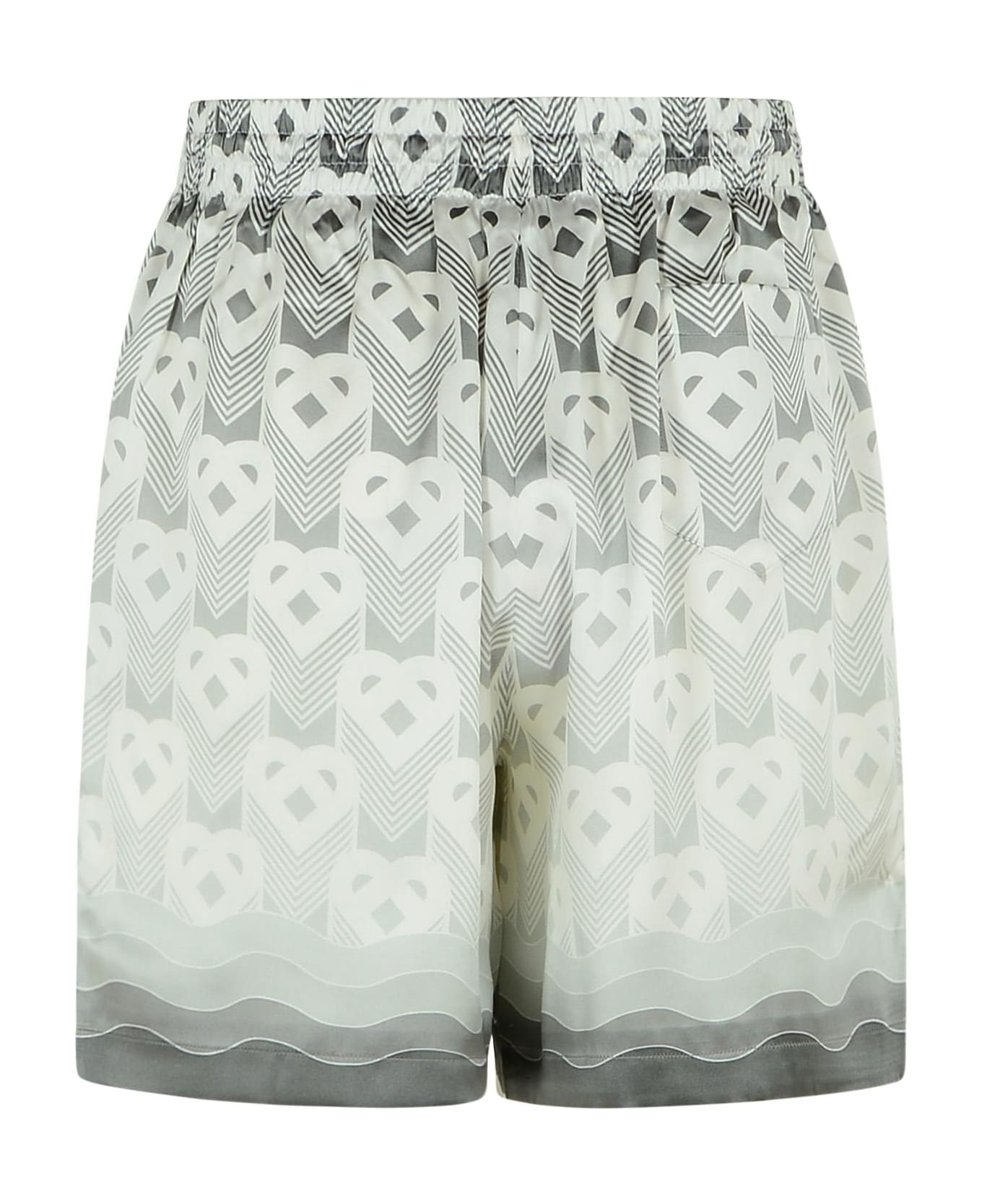 Casablanca Grey Silk Bermuda Shorts - Grey Gradient Heart Monogram