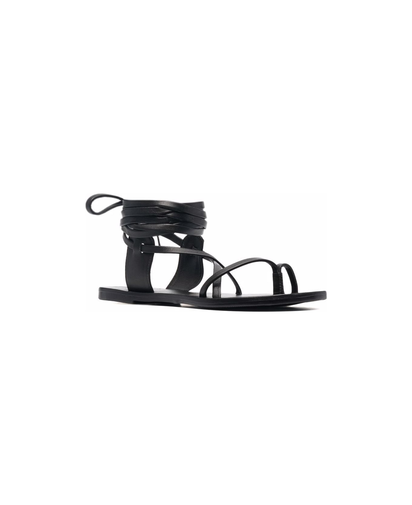 Manebi Tie-up Leather Sandals - Black