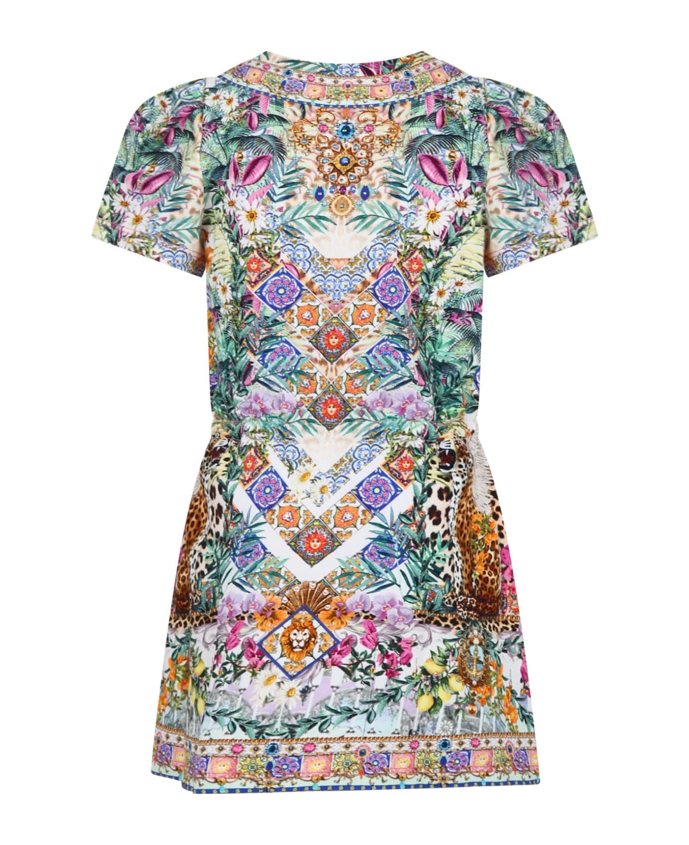 Camilla Multicolor Dress For Girl With Floral Print And Rhinestones - Multicolor ワンピース＆ドレス