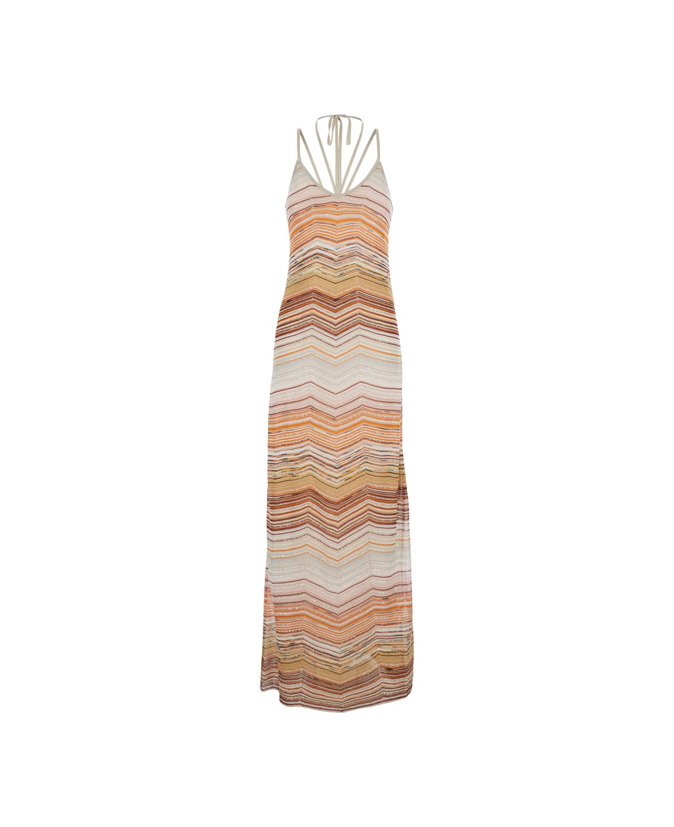 Missoni Long Dress With Halterneck With Tie - Beige