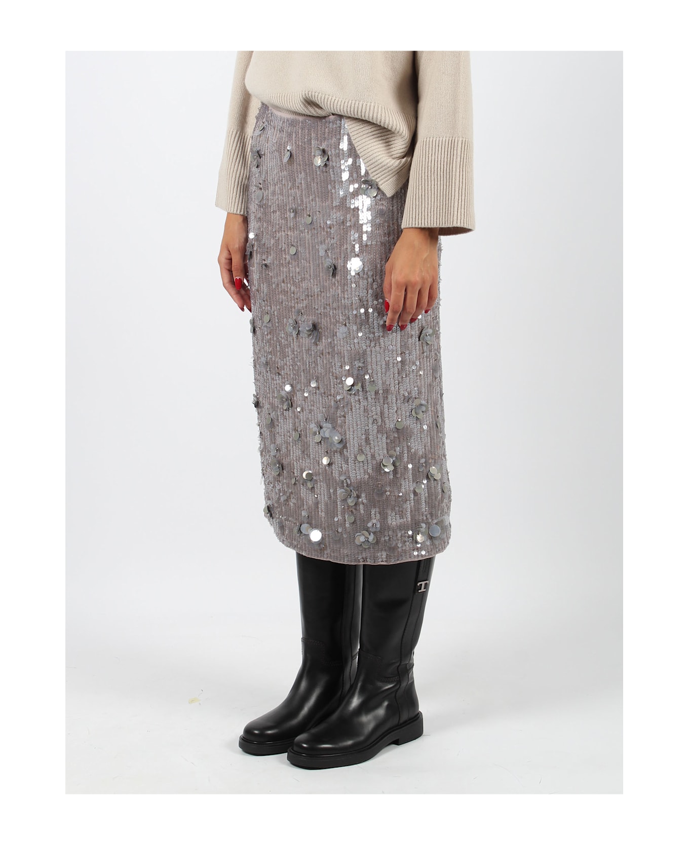 Parosh Glow Midi Skirt - Grey