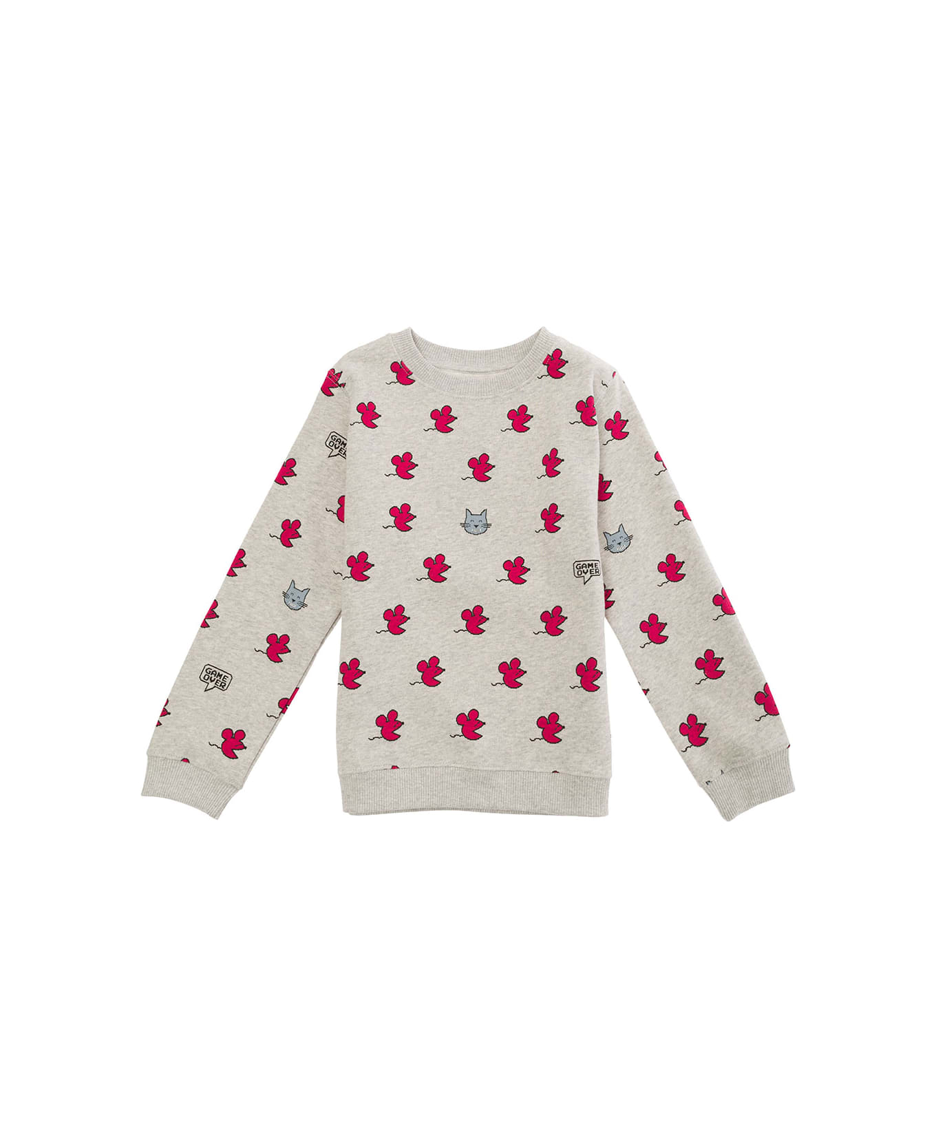 Emile Et Ida Grey Crewneck Sweatshirt With Mouse And Cat Print In Bio Cotton Girl - Multicolor