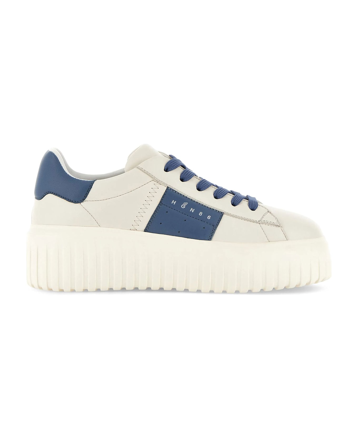 Hogan 'h Stripes' Ivory Leather Sneakers - Clear Blue