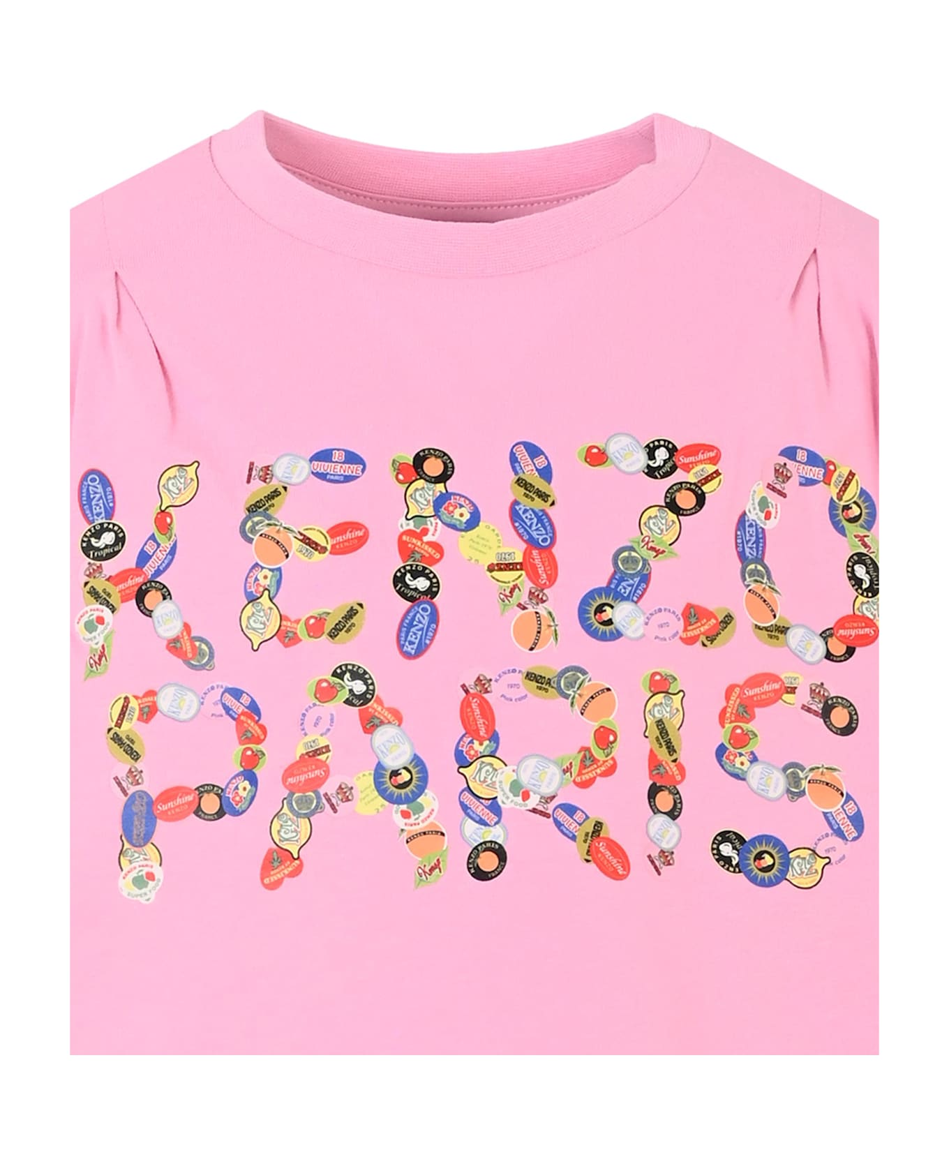 Kenzo Kids Pink Crop T-shirt For Girl With Logo - Pink