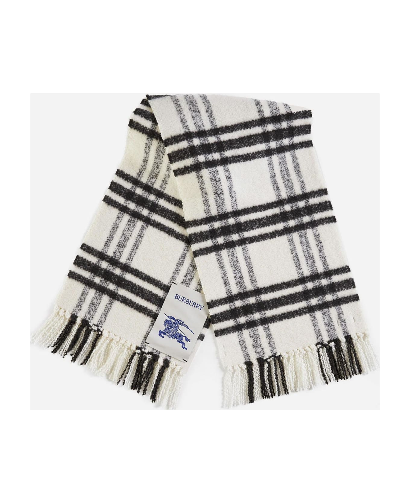 Burberry Check Wool Scarf - WHITE/BLACK