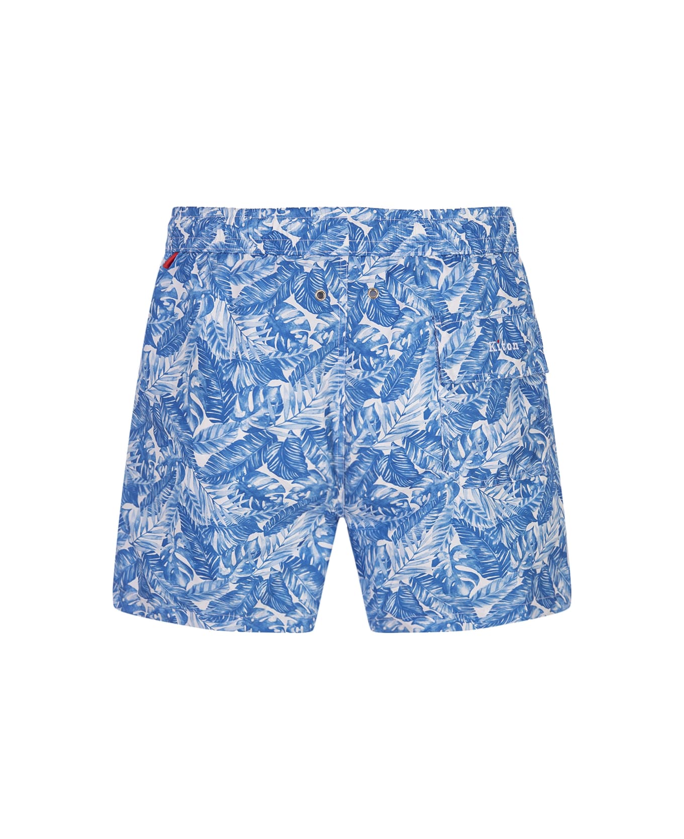 Kiton White Swim Shorts With Light Blue Foliage Print - Blue