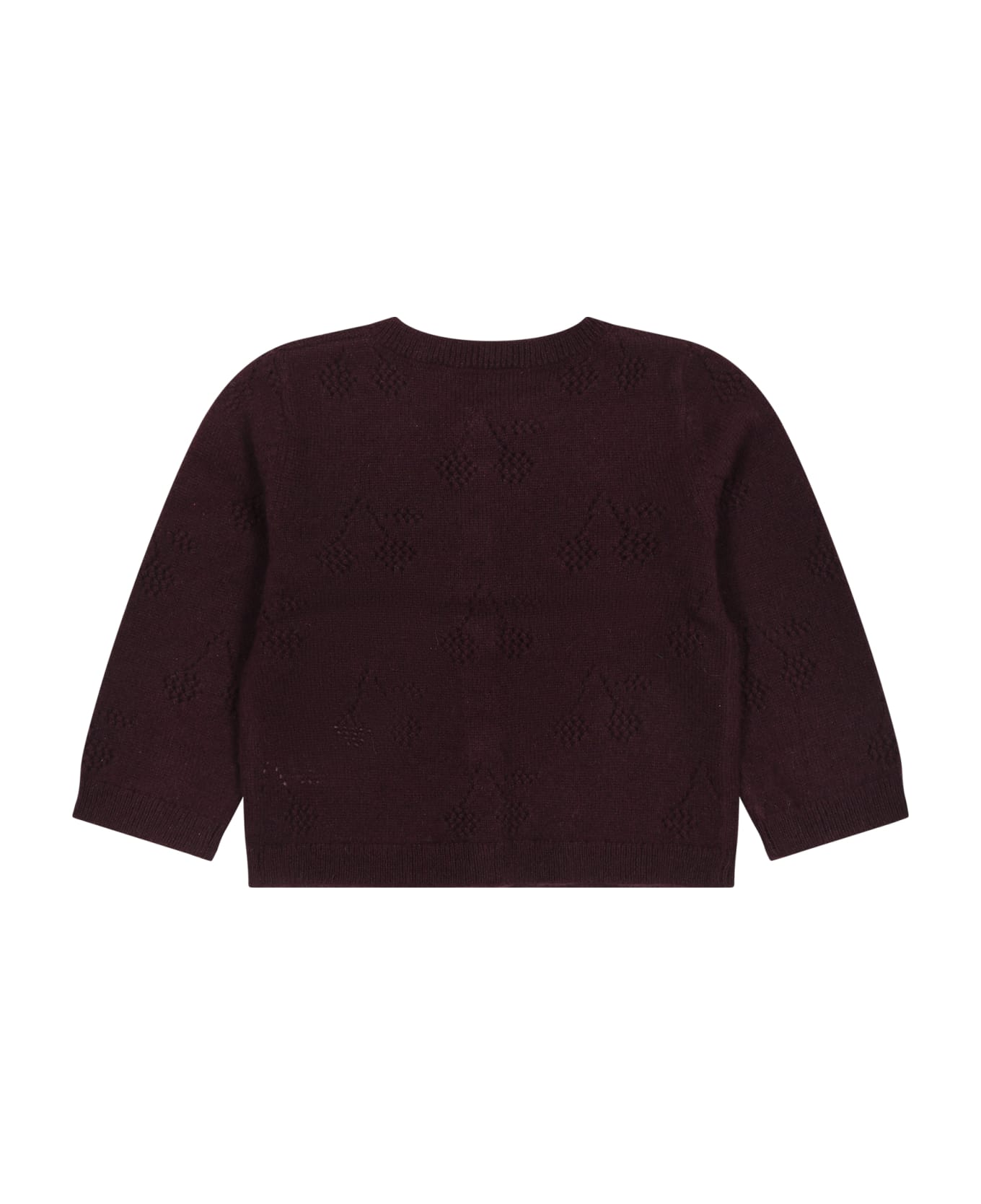 Bonpoint Burgundy Cardigan For Baby Girl With Cherries - Bordeaux